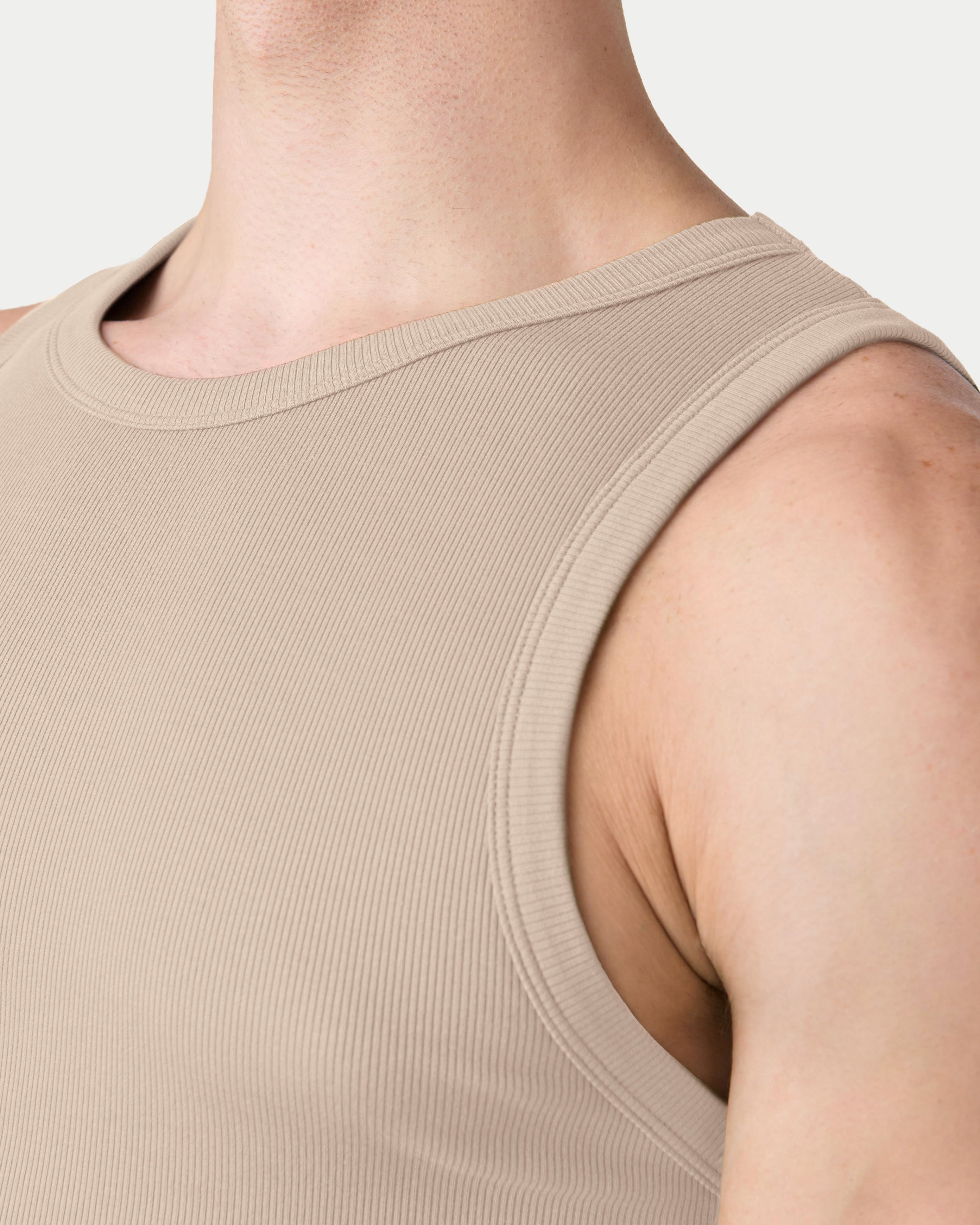 Awry Ribbed Tank Sand — men's soft ribbed cropped tank, alternate size view