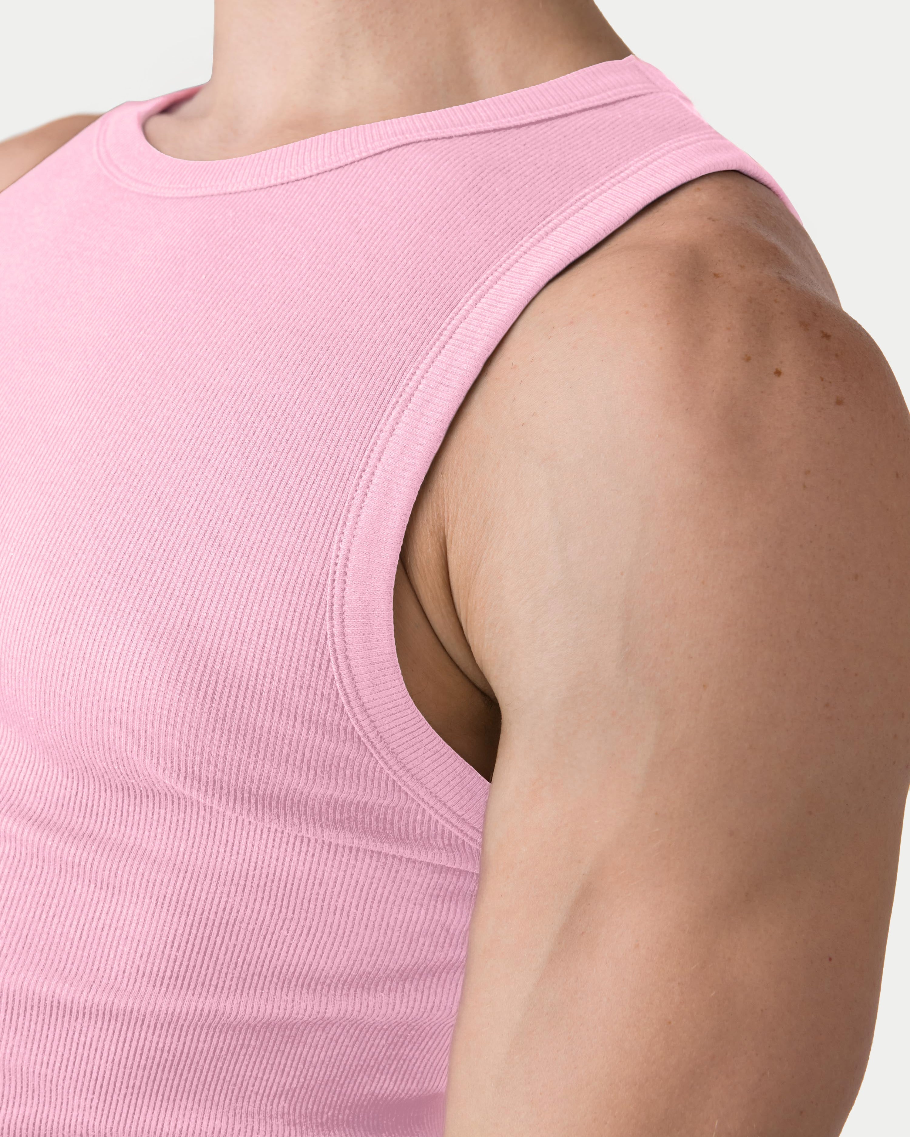 Awry Ribbed Tank Pink — men's soft ribbed cropped tank, alternate size view