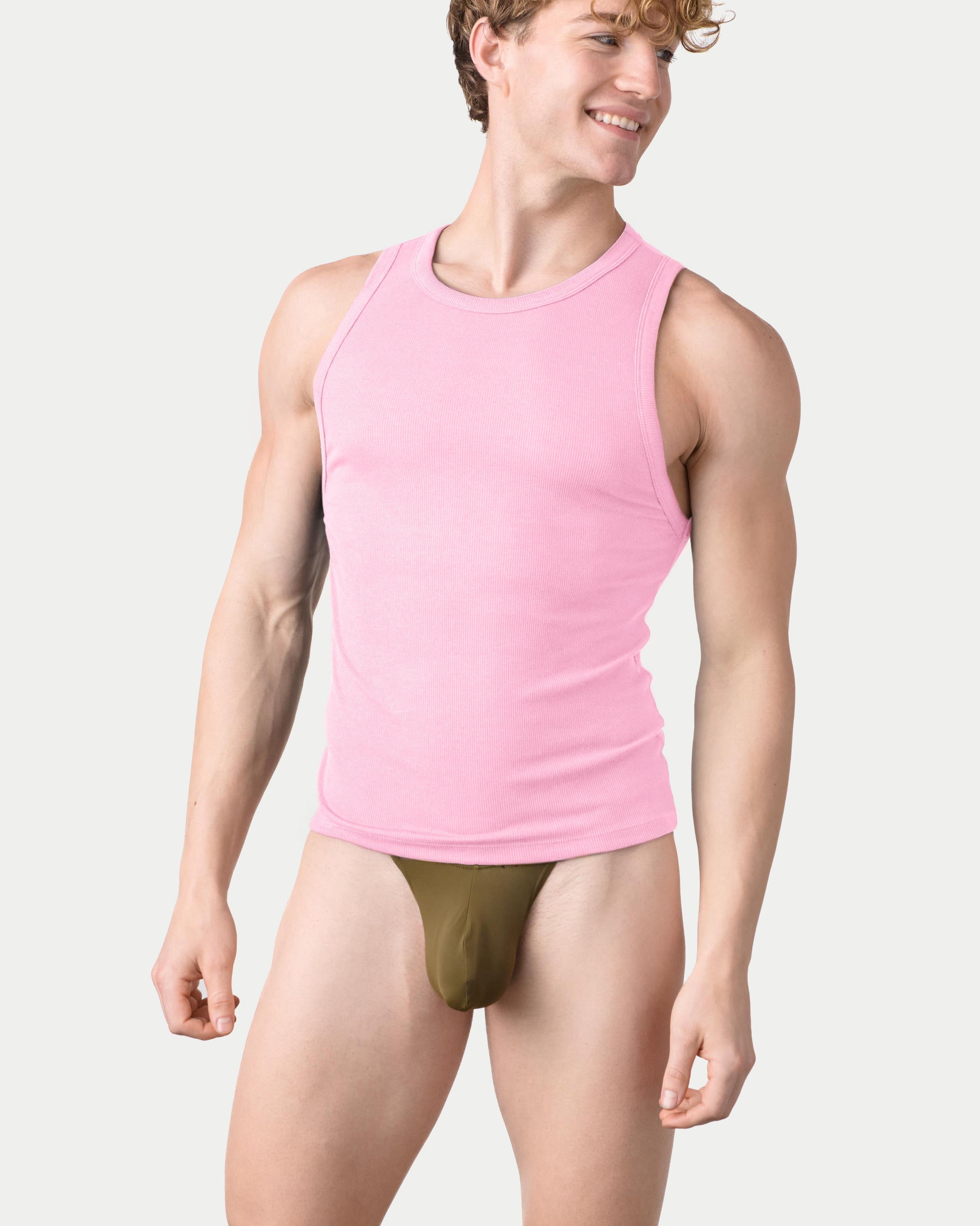Awry Ribbed Tank Pink — ribbed fabric detail and hip-length crop