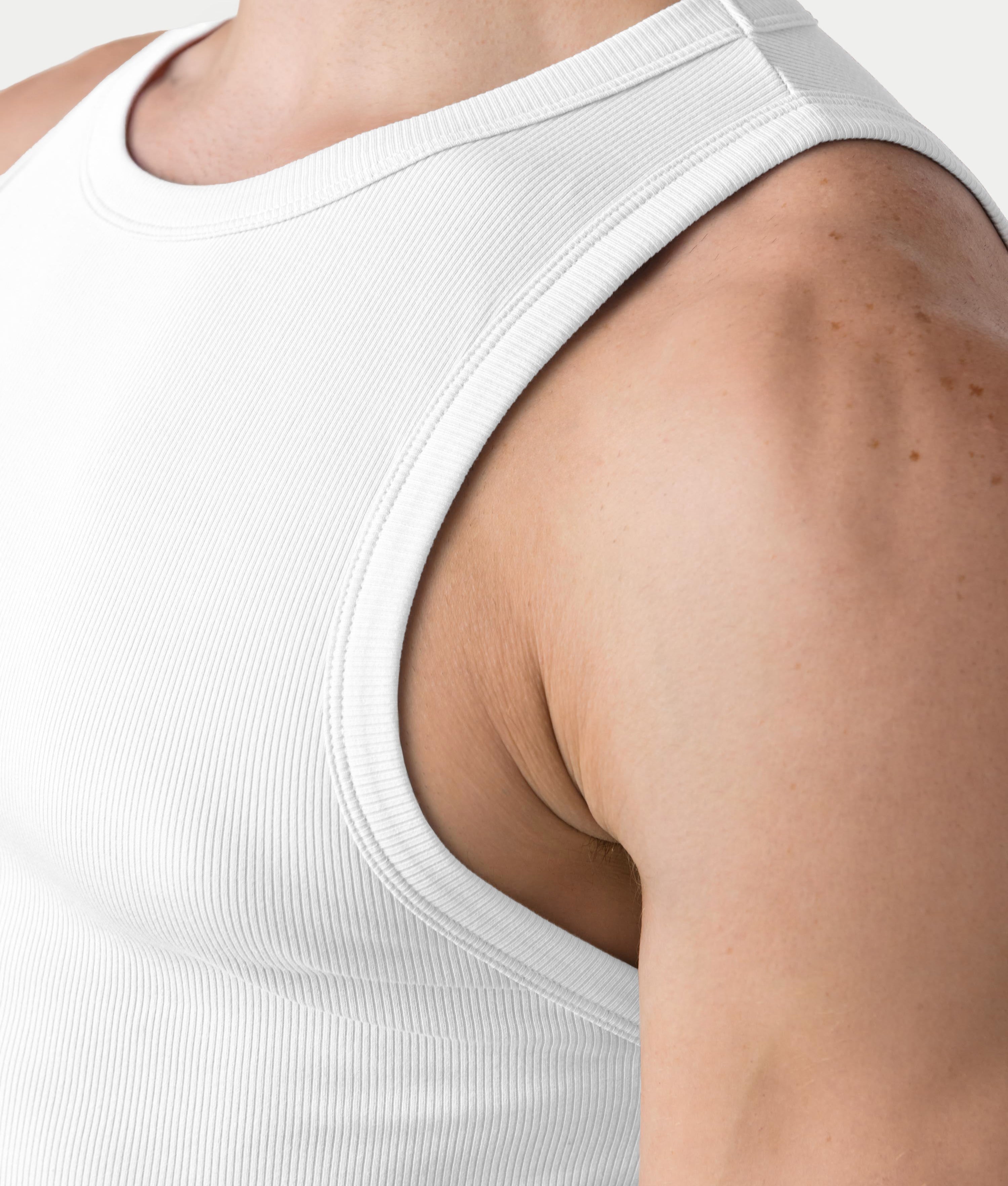 Awry Ribbed Tank White — men's sleeveless tank top lifestyle styling
