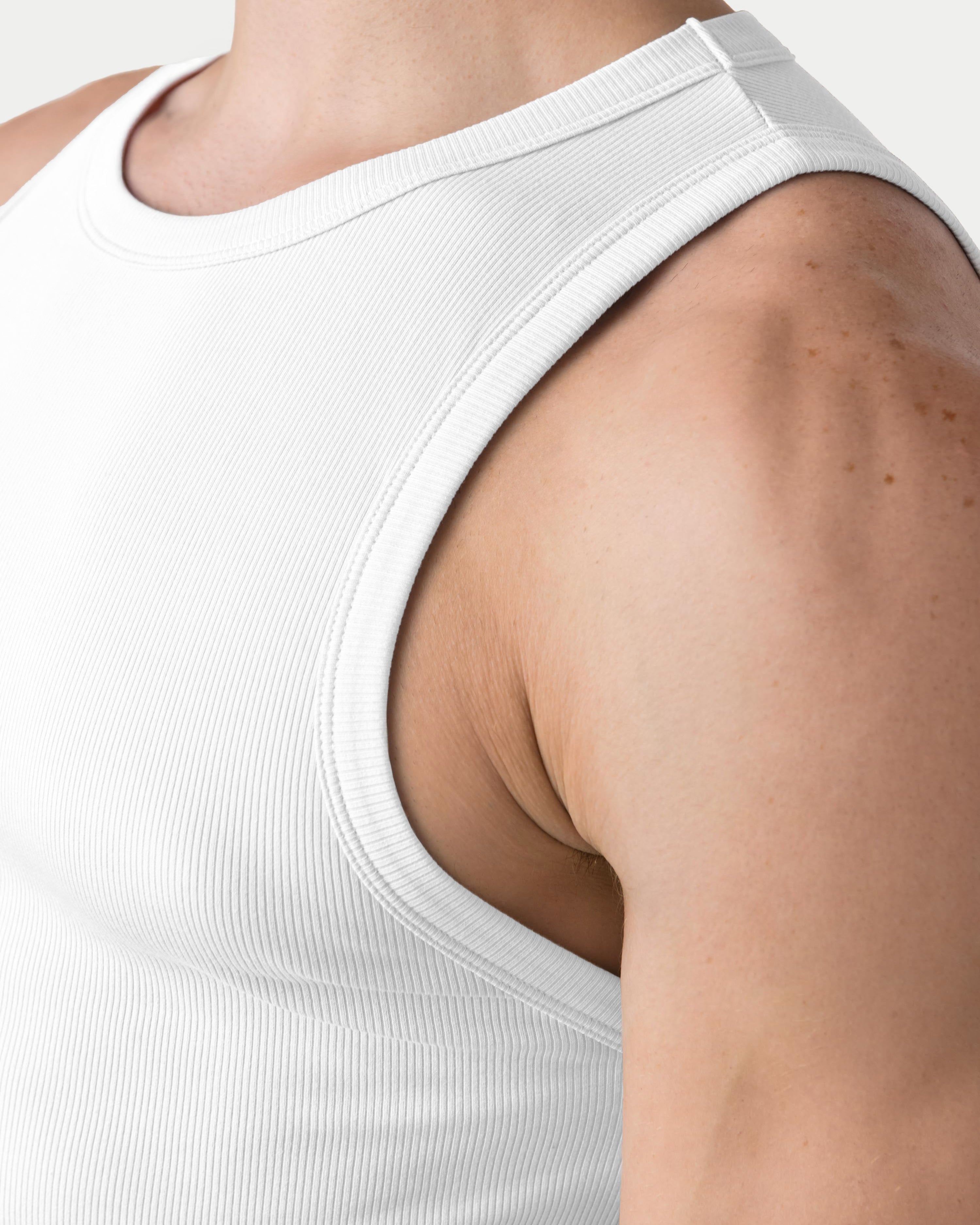 Awry Ribbed Tank White — men's sleeveless tank top lifestyle styling