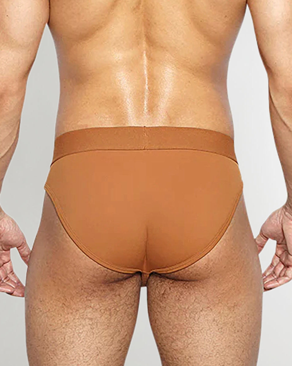 Helio Artemis Brief Cognac - men's mid-rise nylon-Lycra brief, back view