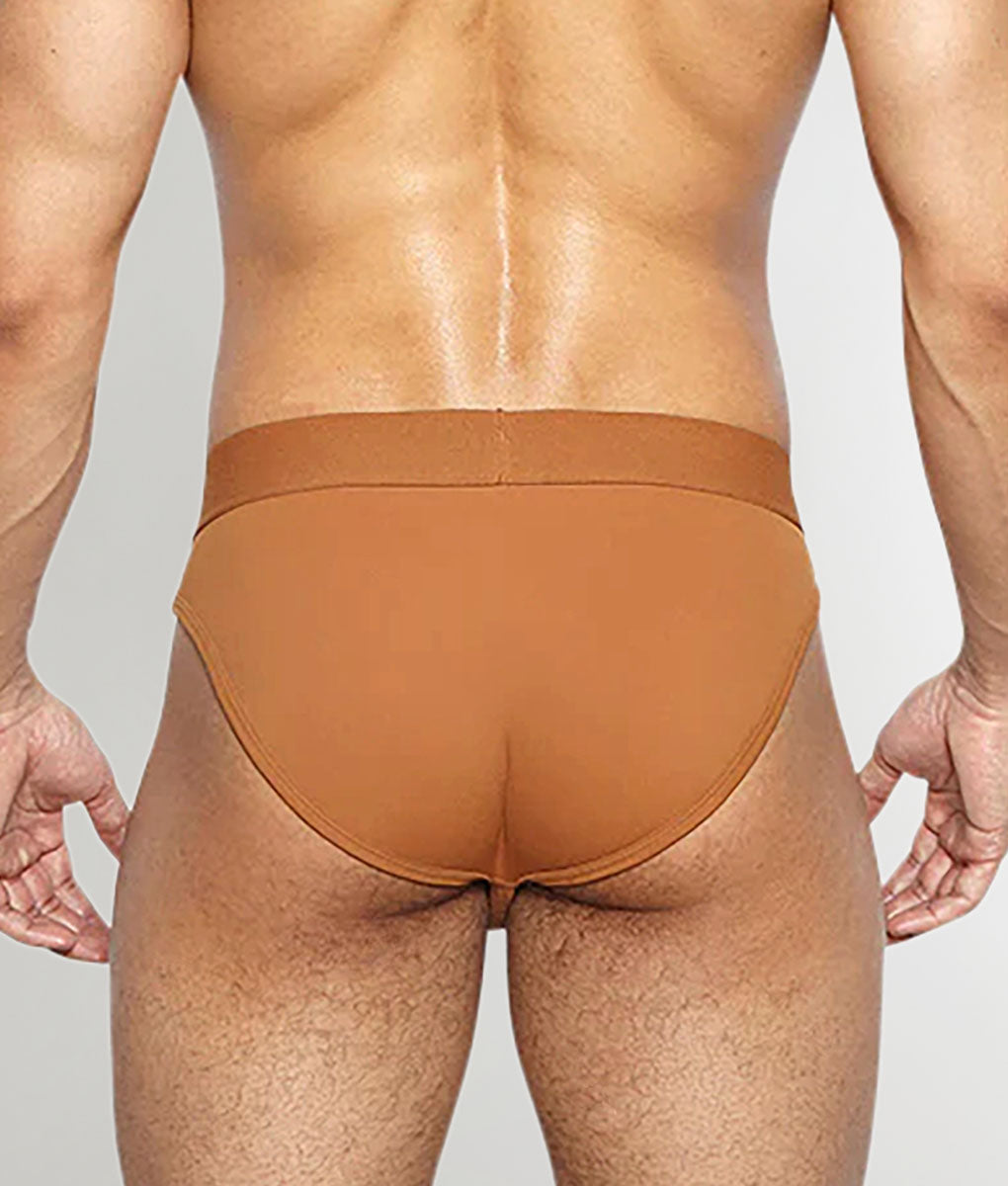 Helio Artemis Brief Cognac - men's mid-rise nylon-Lycra brief, back view