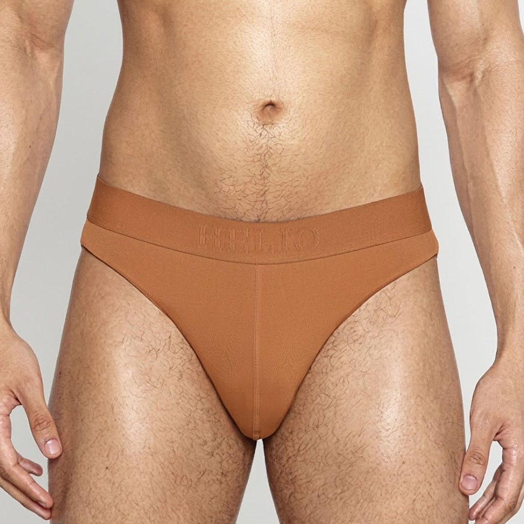 Helio Artemis Brief Cognac - men's luxury nylon brief underwear, front view