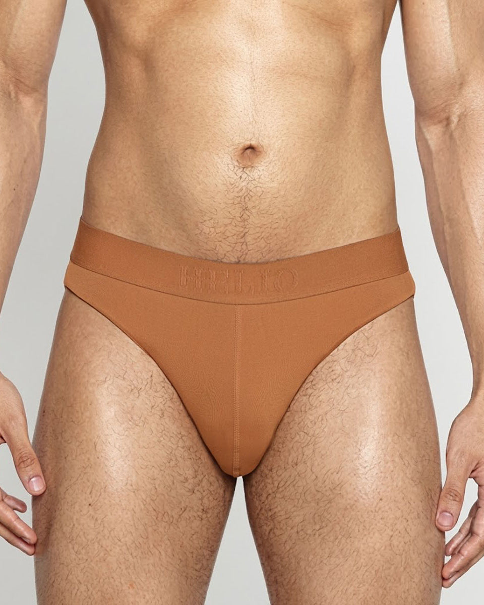 Helio Artemis Brief Cognac - men's luxury nylon brief underwear, front view
