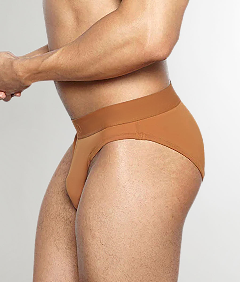 Helio Artemis Brief Cognac - men's contoured support brief with clean lines, side view