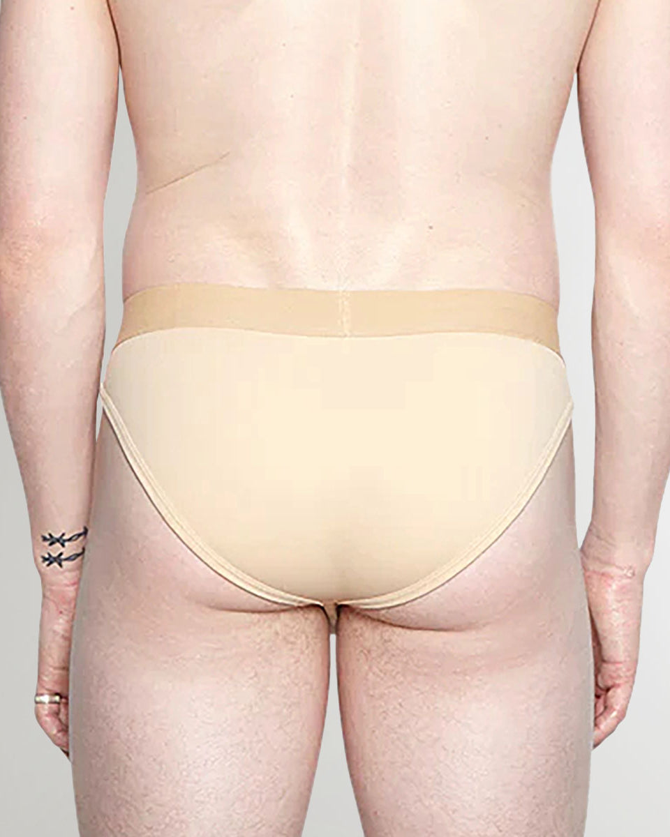 Helio Artemis Brief Sandstone - men's mid-rise nylon-Lycra brief, back view