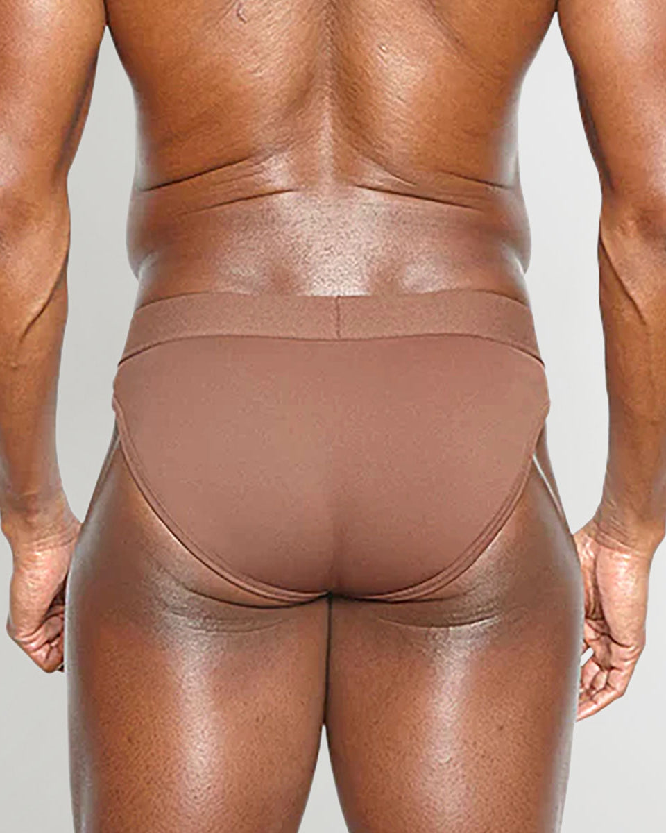 Helio Artemis Brief Umber - men's mid-rise nylon-Lycra brief, back view