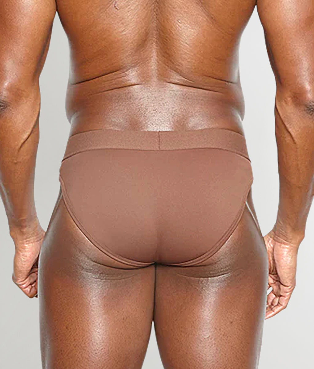 Helio Artemis Brief Umber - men's mid-rise nylon-Lycra brief, back view