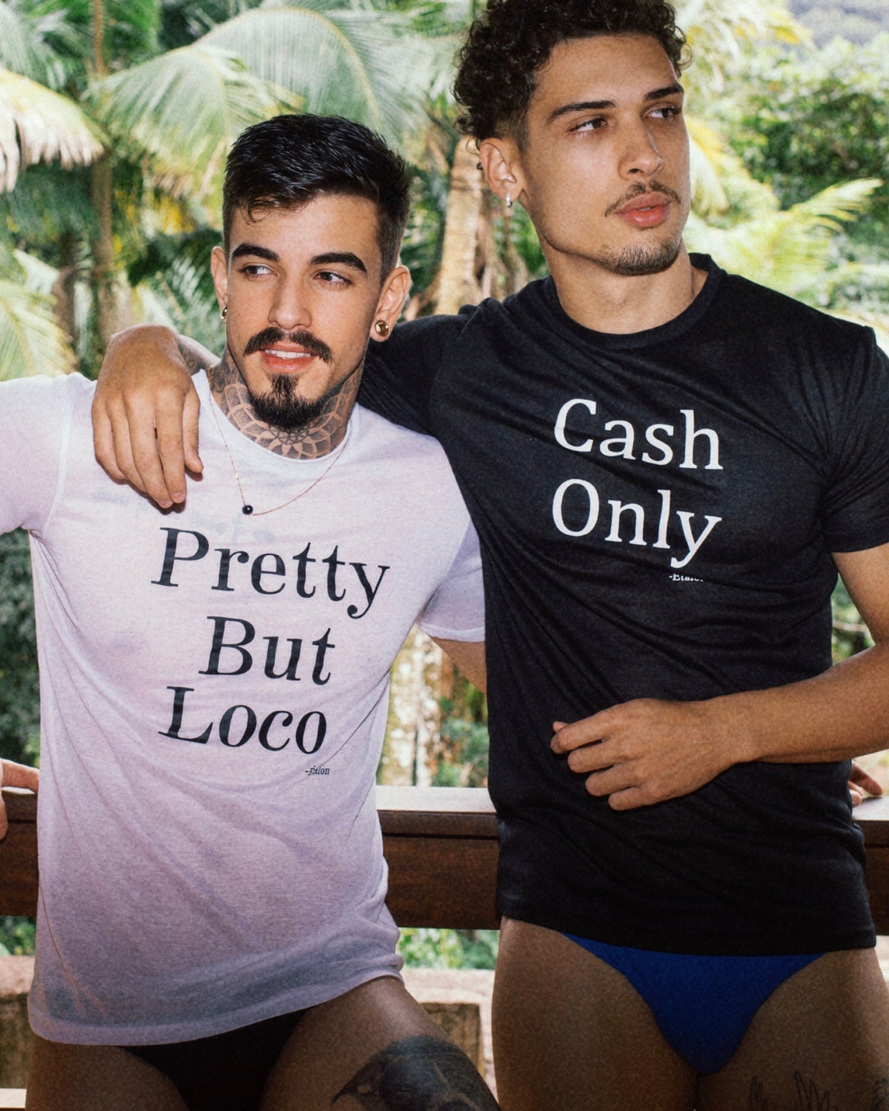 Etalon by Steve Canar men's slogan tee on model — festival styling