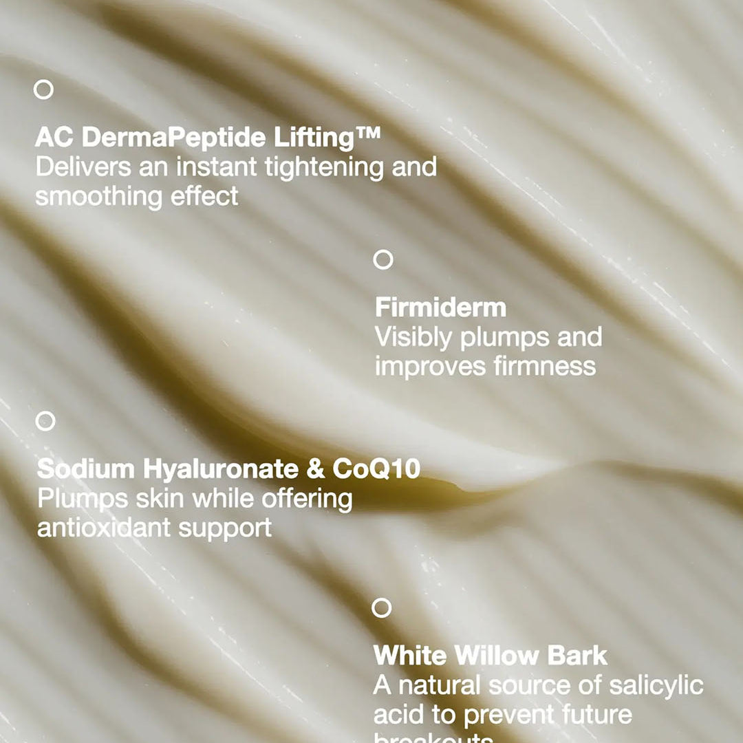 Buttface BBL Firming Cream — dual peptide, CoQ10 and sodium hyaluronate key ingredient callout graphic