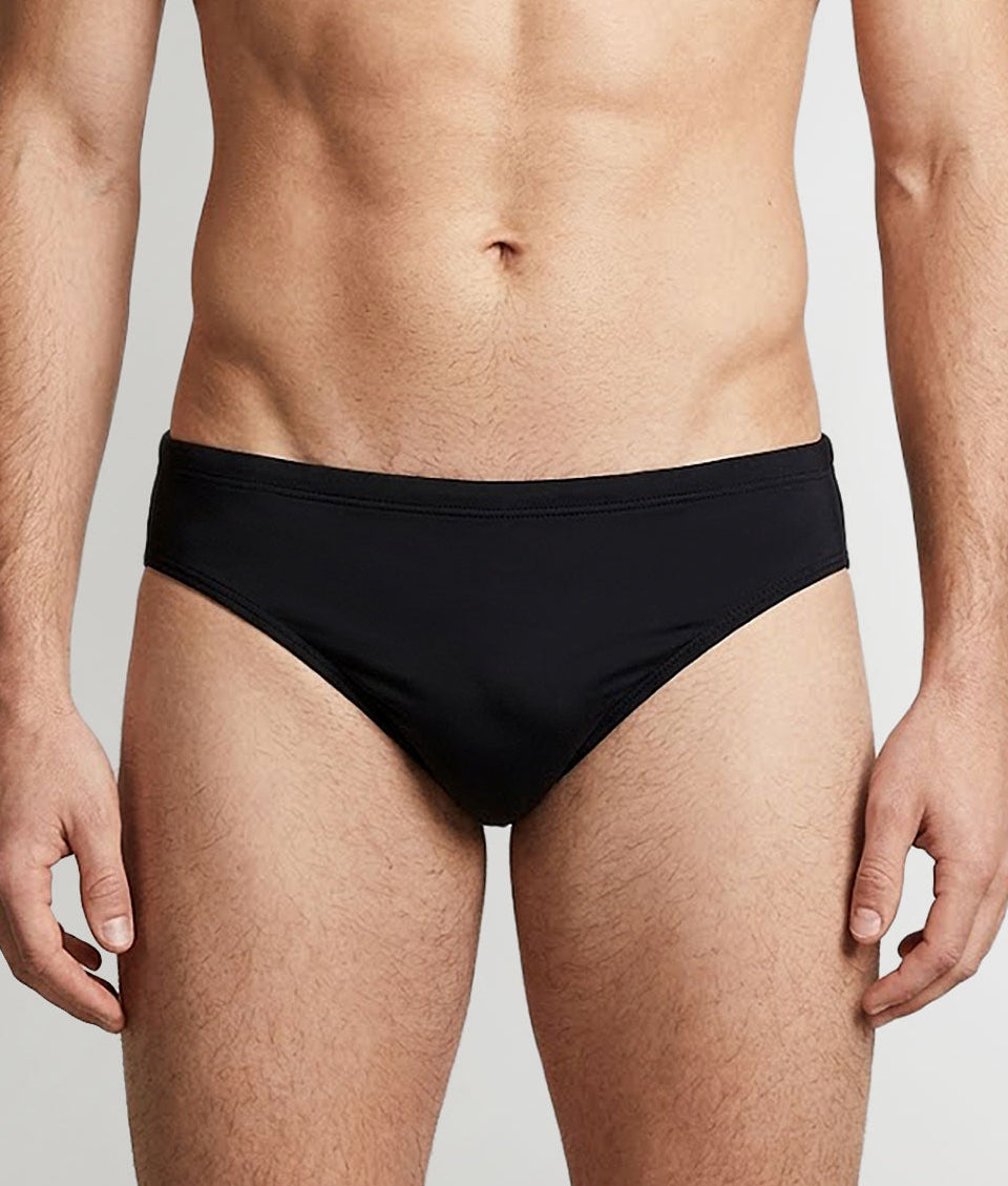 Sean & Val Classic Brief Black — men's quick-dry swim brief, product flat lay