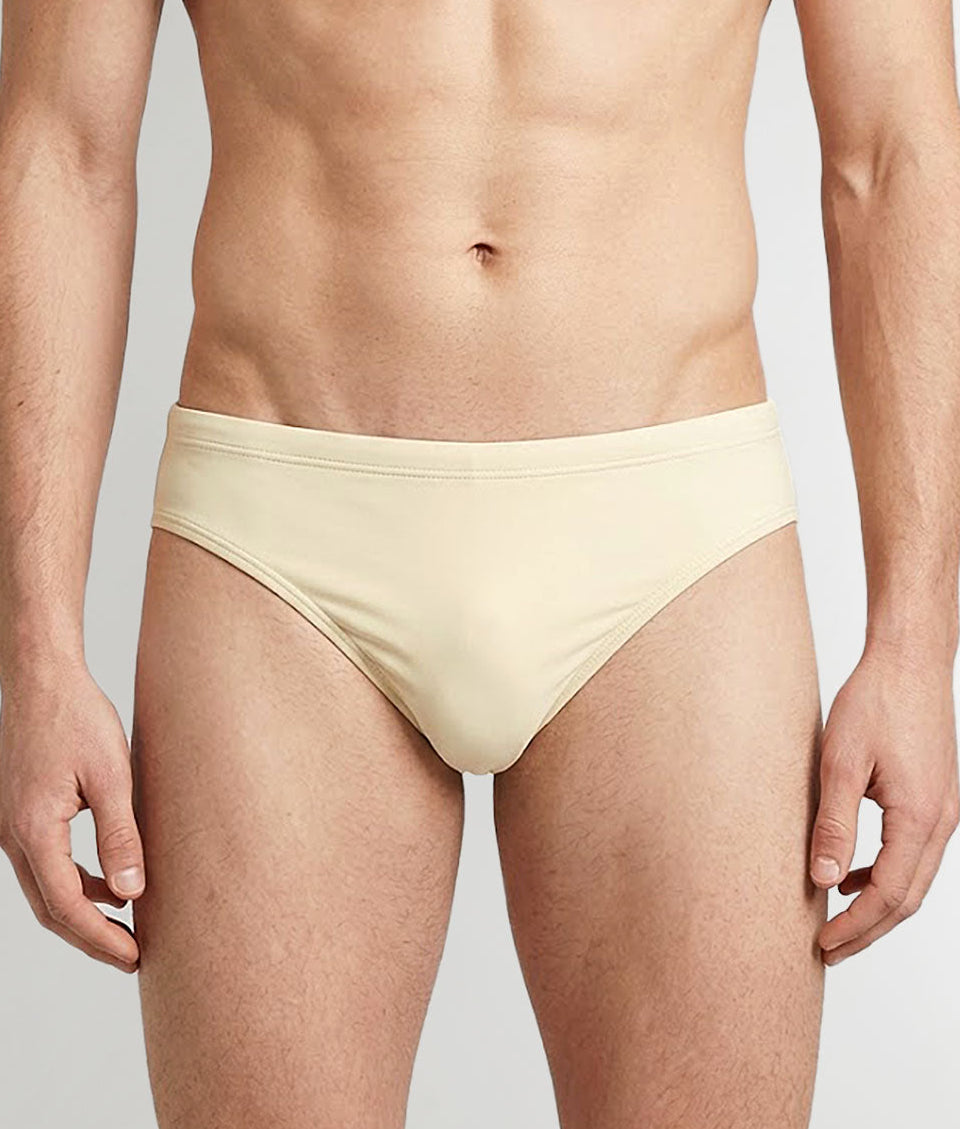 Sean & Val Classic Brief Ecru — men's quick-dry swim brief, product flat lay