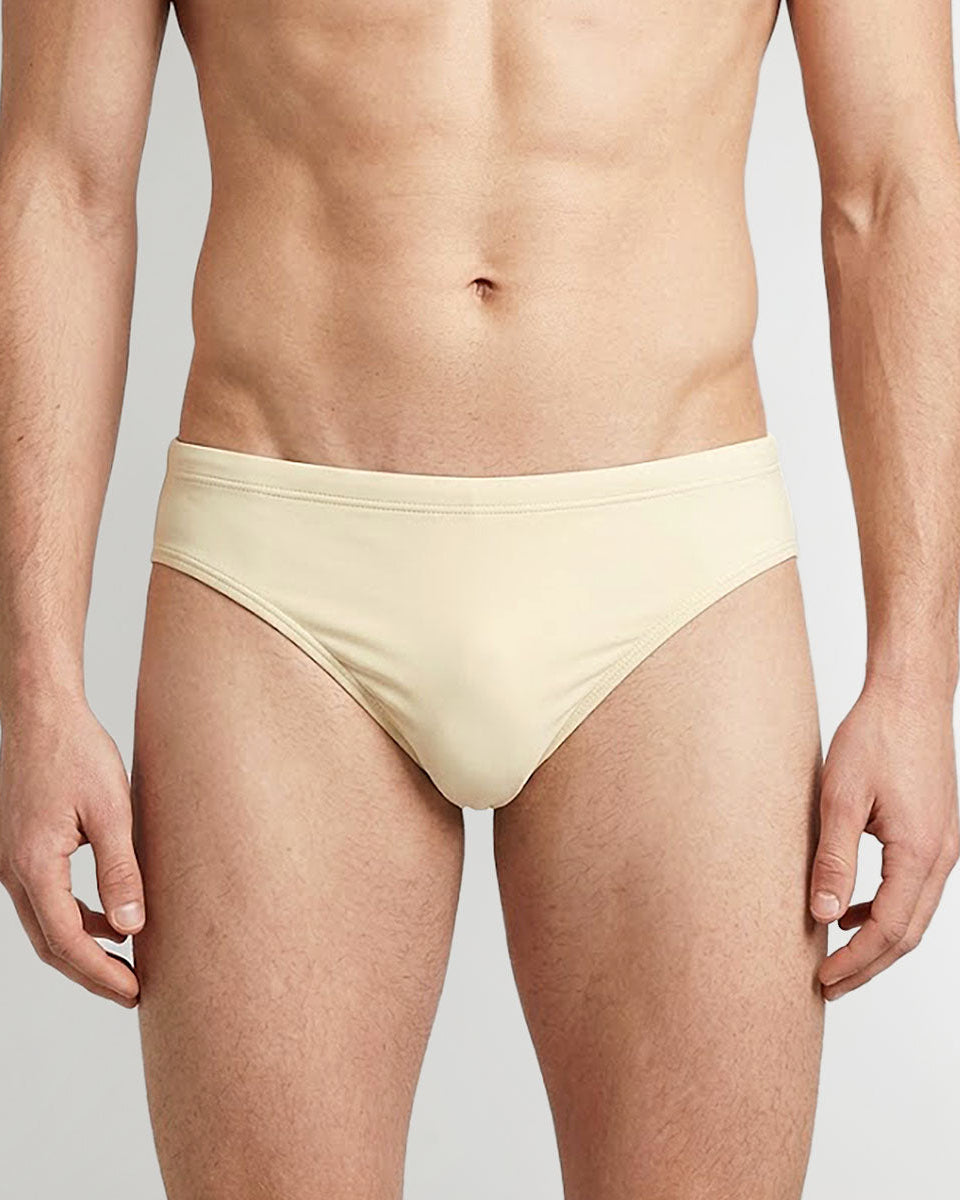Sean & Val Classic Brief Ecru — men's quick-dry swim brief, product flat lay