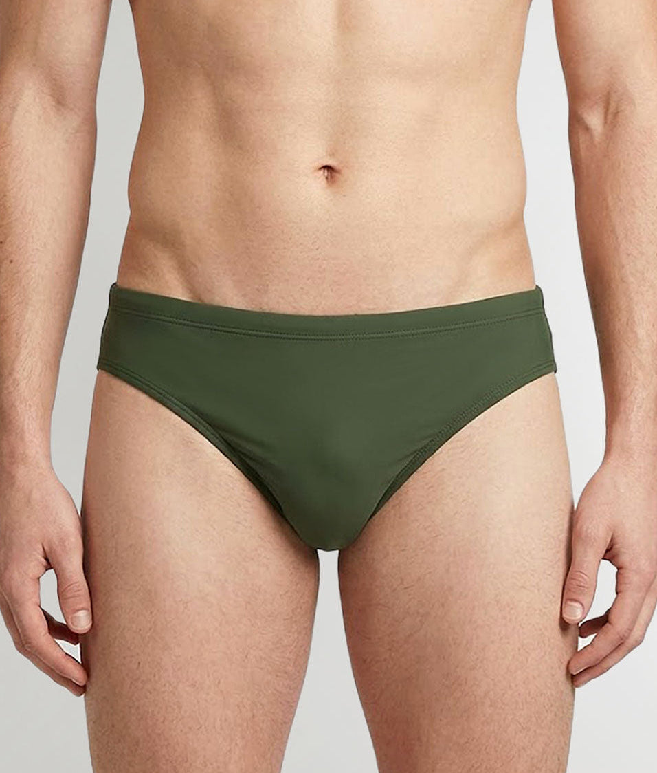 Sean & Val Classic Brief Olive — men's quick-dry swim brief, product flat lay