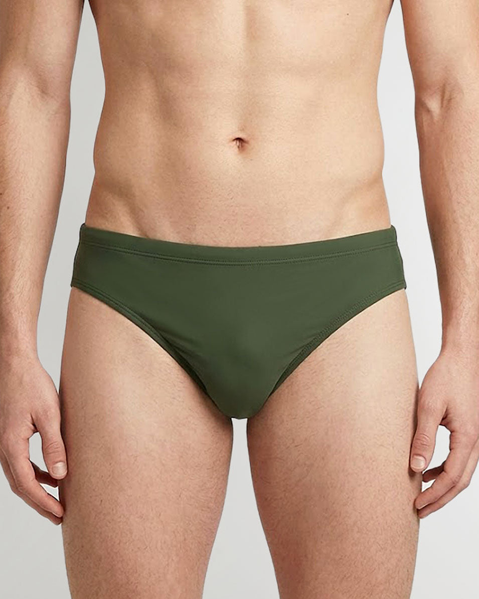 Sean & Val Classic Brief Olive — men's quick-dry swim brief, product flat lay