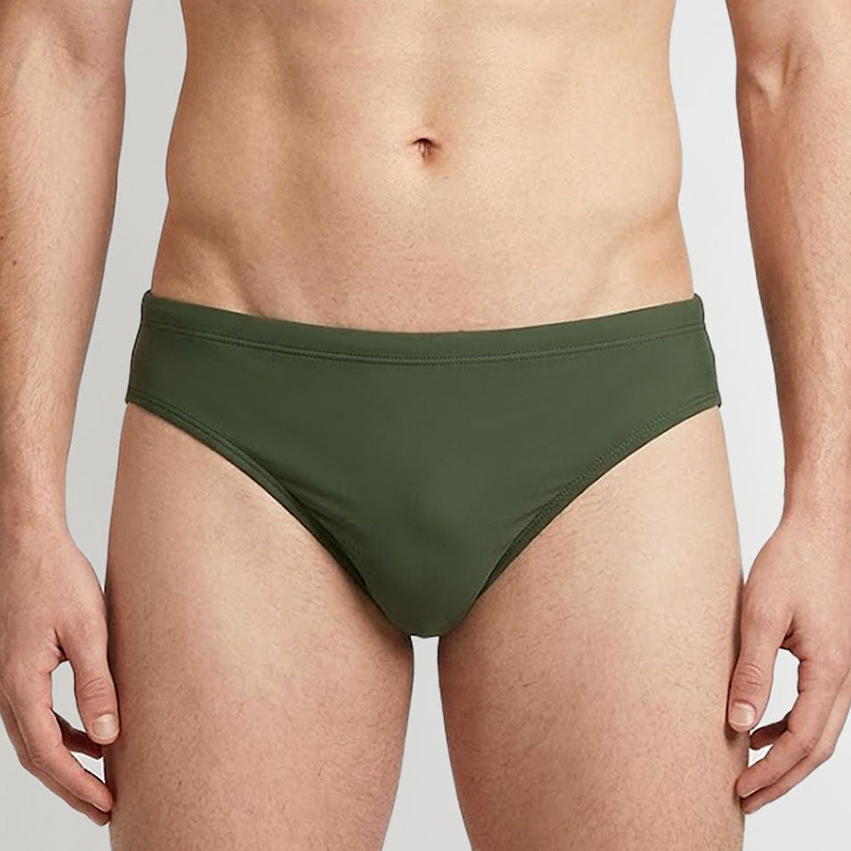 Sean & Val Classic Brief Olive — men's quick-dry swim brief, product flat lay