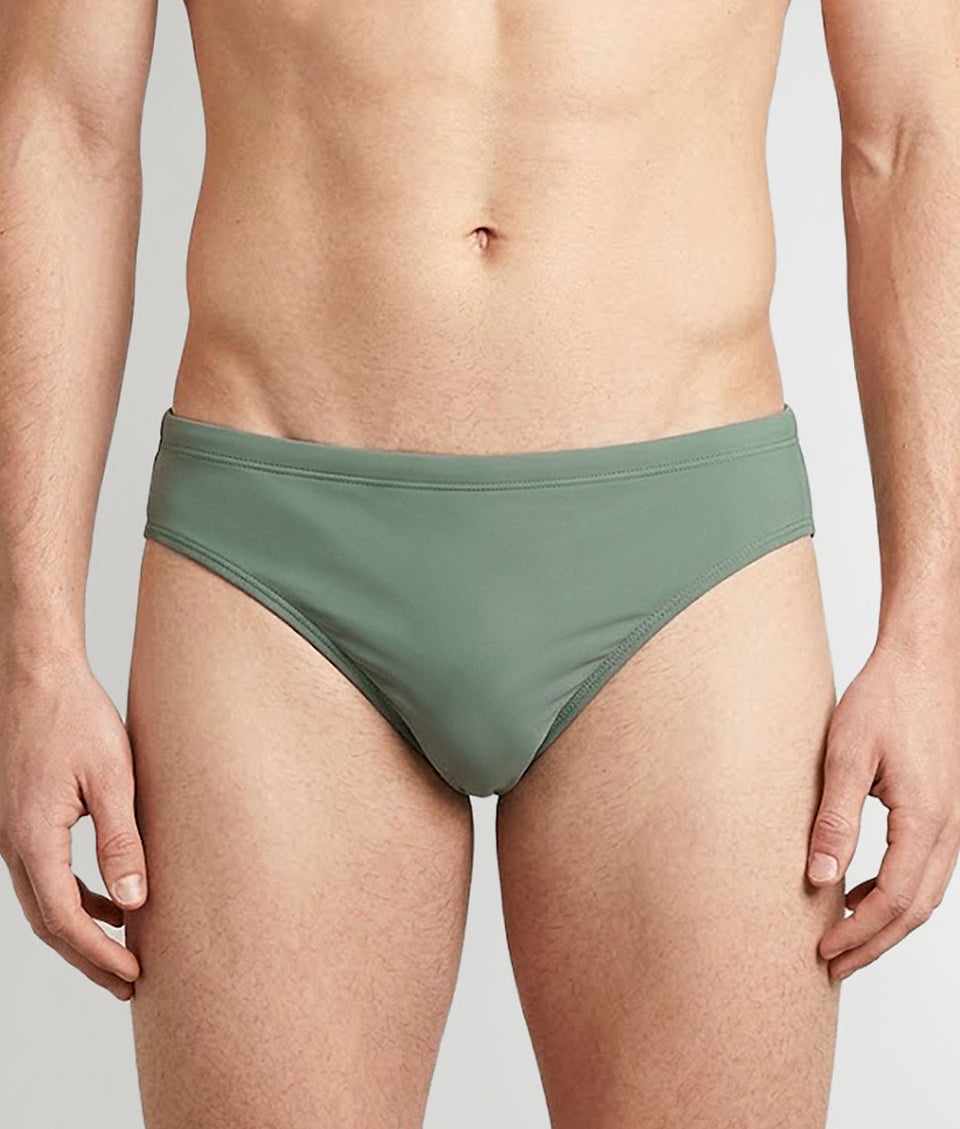 Sean & Val Classic Brief Sage — men's quick-dry swim brief, product flat lay