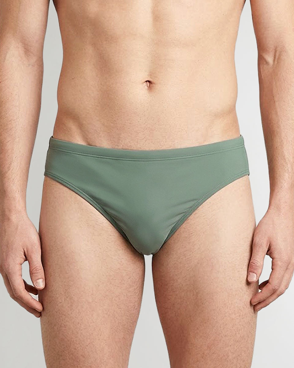 Sean & Val Classic Brief Sage — men's quick-dry swim brief, product flat lay