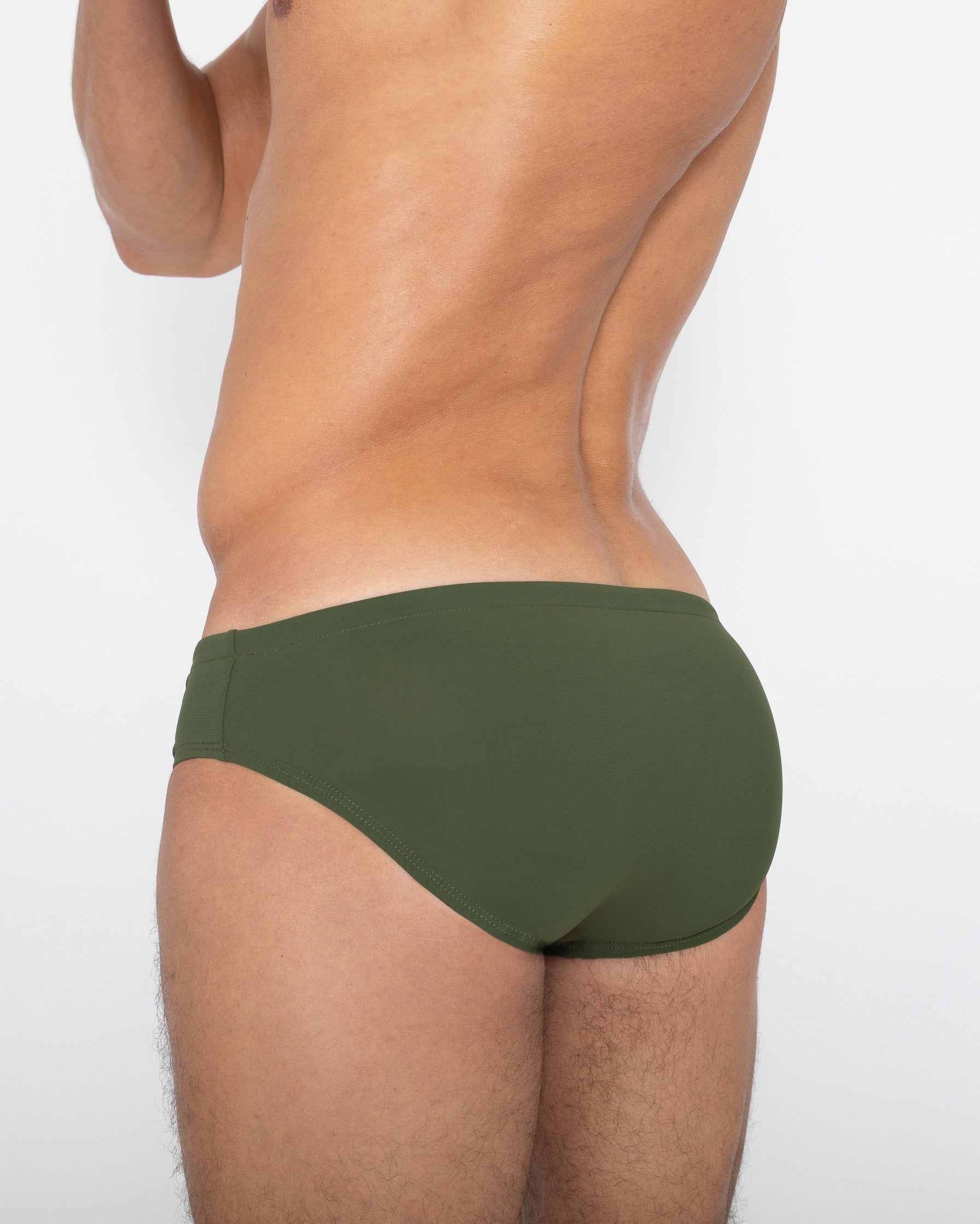 Sean & Val Classic Brief Olive — men's swim brief, model 3/4 front view