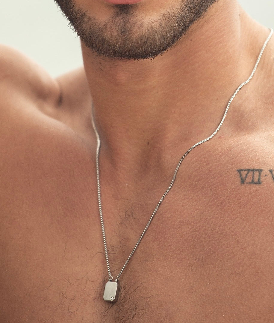 Etalon Reversible Scapular - men's scapular necklace AAA zirconia reverse side, detail view