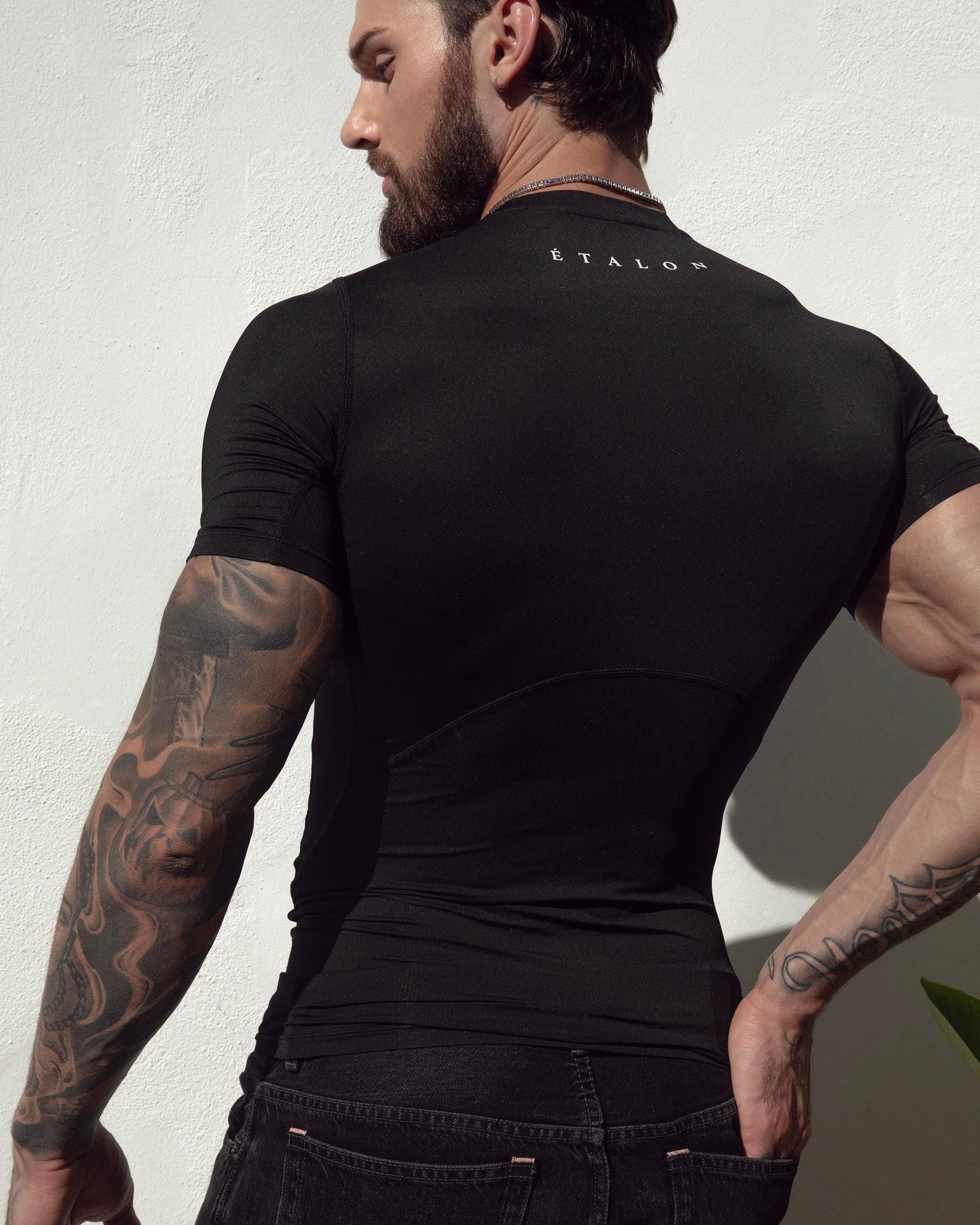 Etalon Signature Compression Shirt Black - men's compression top body-con fit, back view