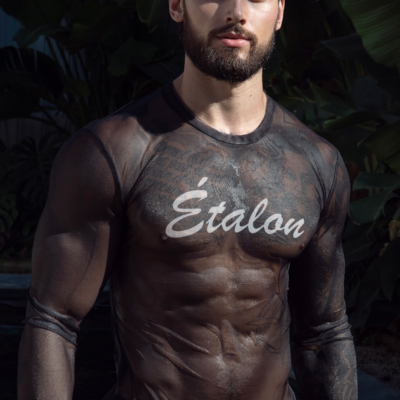 Etalon Signature Mesh Long Sleeve Black - men's sheer mesh shirt body-con fit, front view