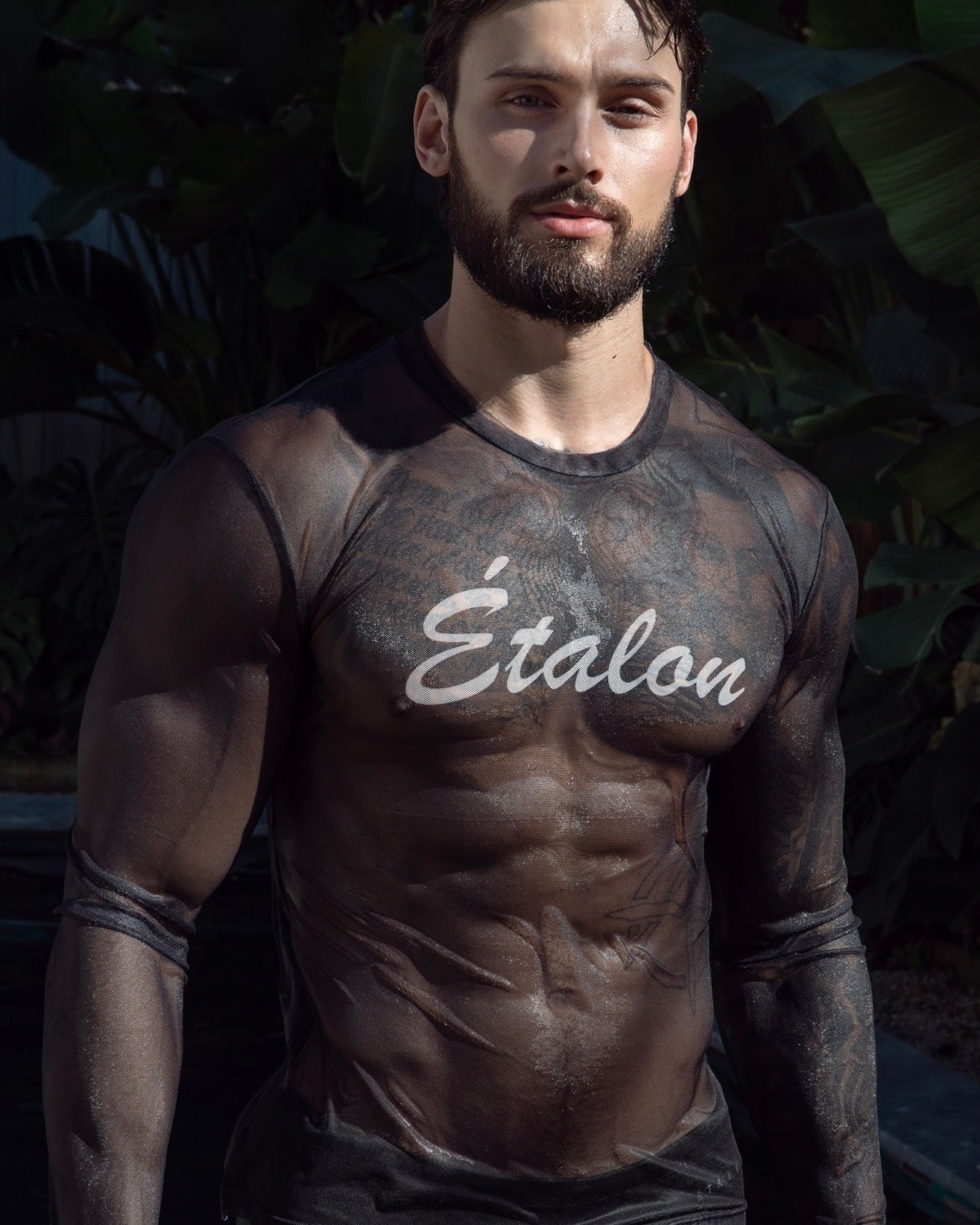 Etalon Signature Mesh Long Sleeve Black - men's sheer mesh shirt body-con fit, front view