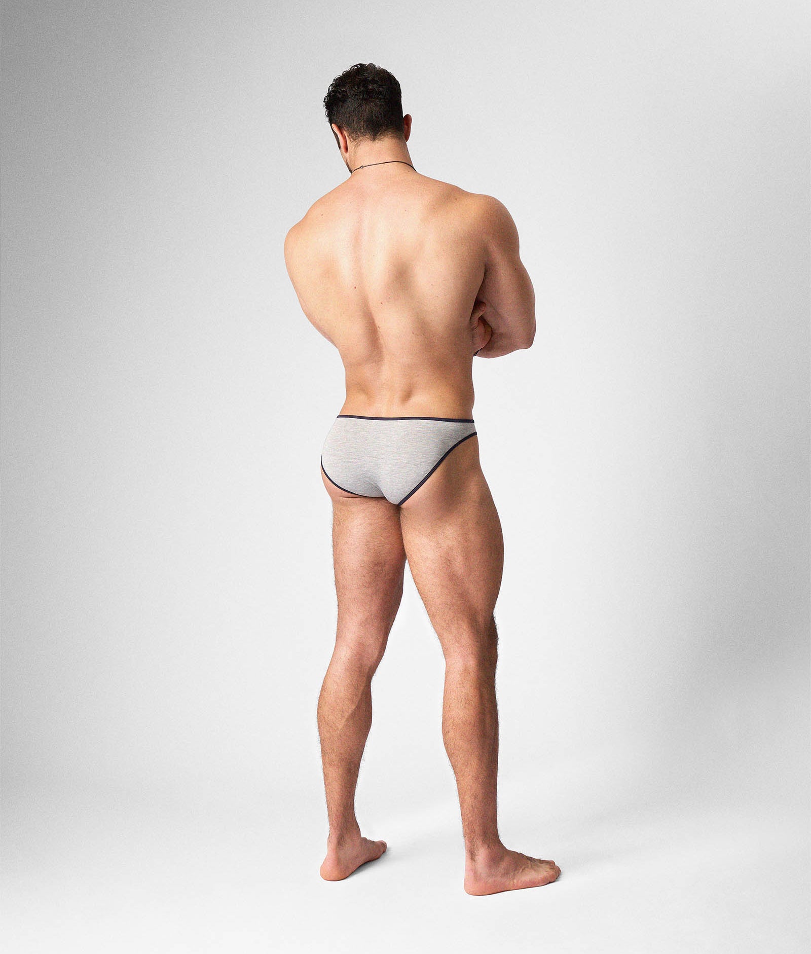 Teamm8 Flaunt Bikini Brief Grey Marle - men's bikini brief in heathered grey, detail view