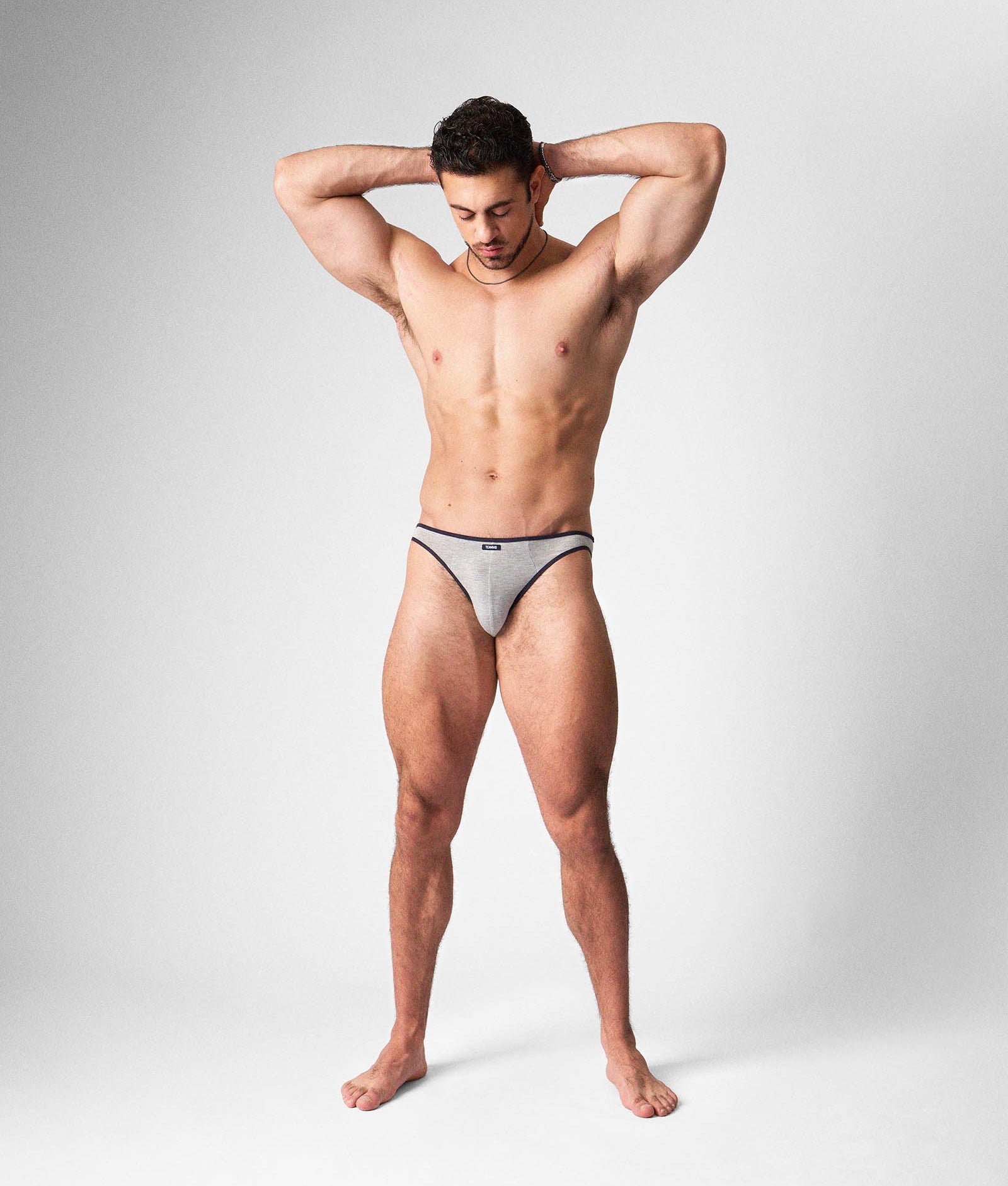 Teamm8 Flaunt Bikini Brief Grey Marle - form-fitting men's underwear in grey marle, lifestyle shot