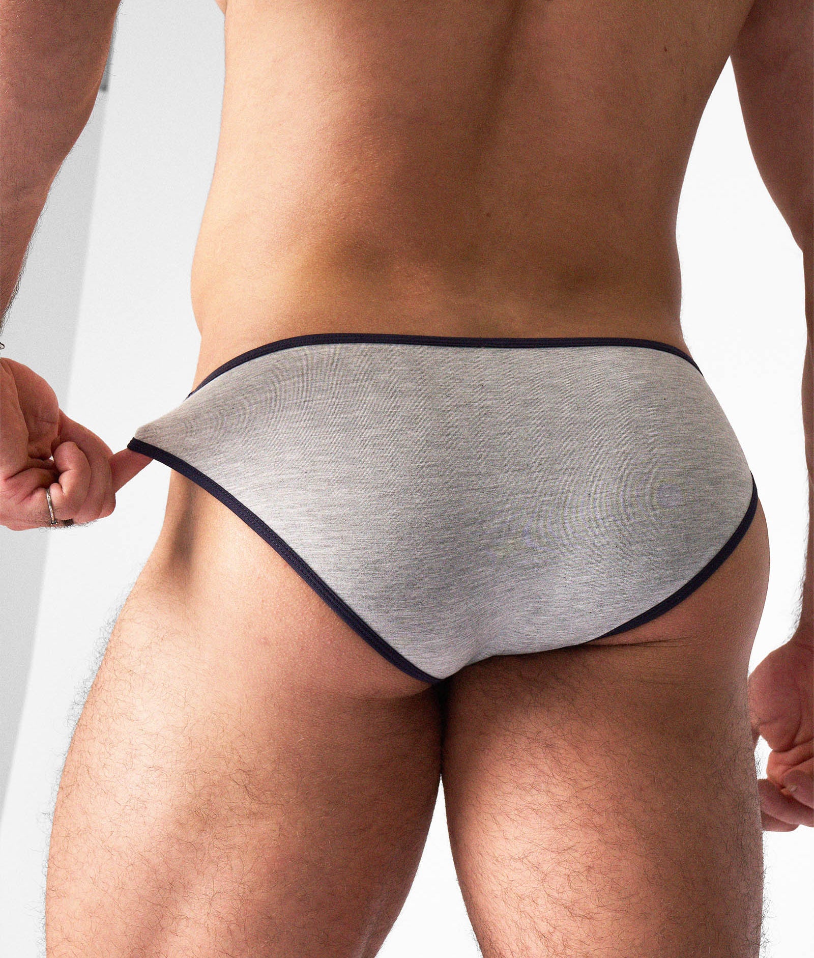 Teamm8 Flaunt Bikini Brief Grey Marle - men's bikini brief with ultra-thin waistband, back view