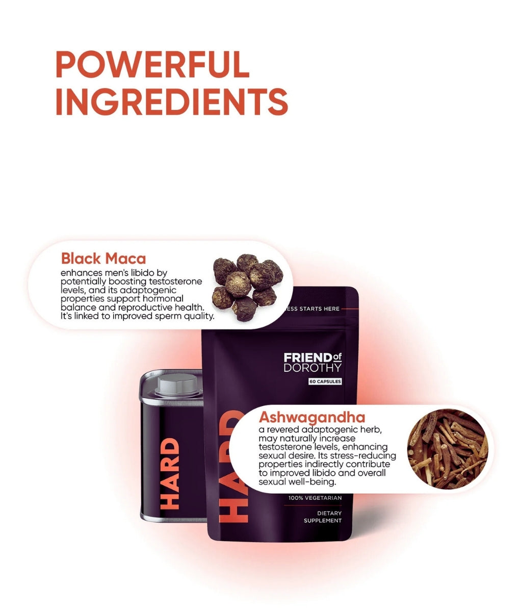 Friend of Dorothy HARD — Black Maca and Ashwagandha adaptogenic ingredient highlights