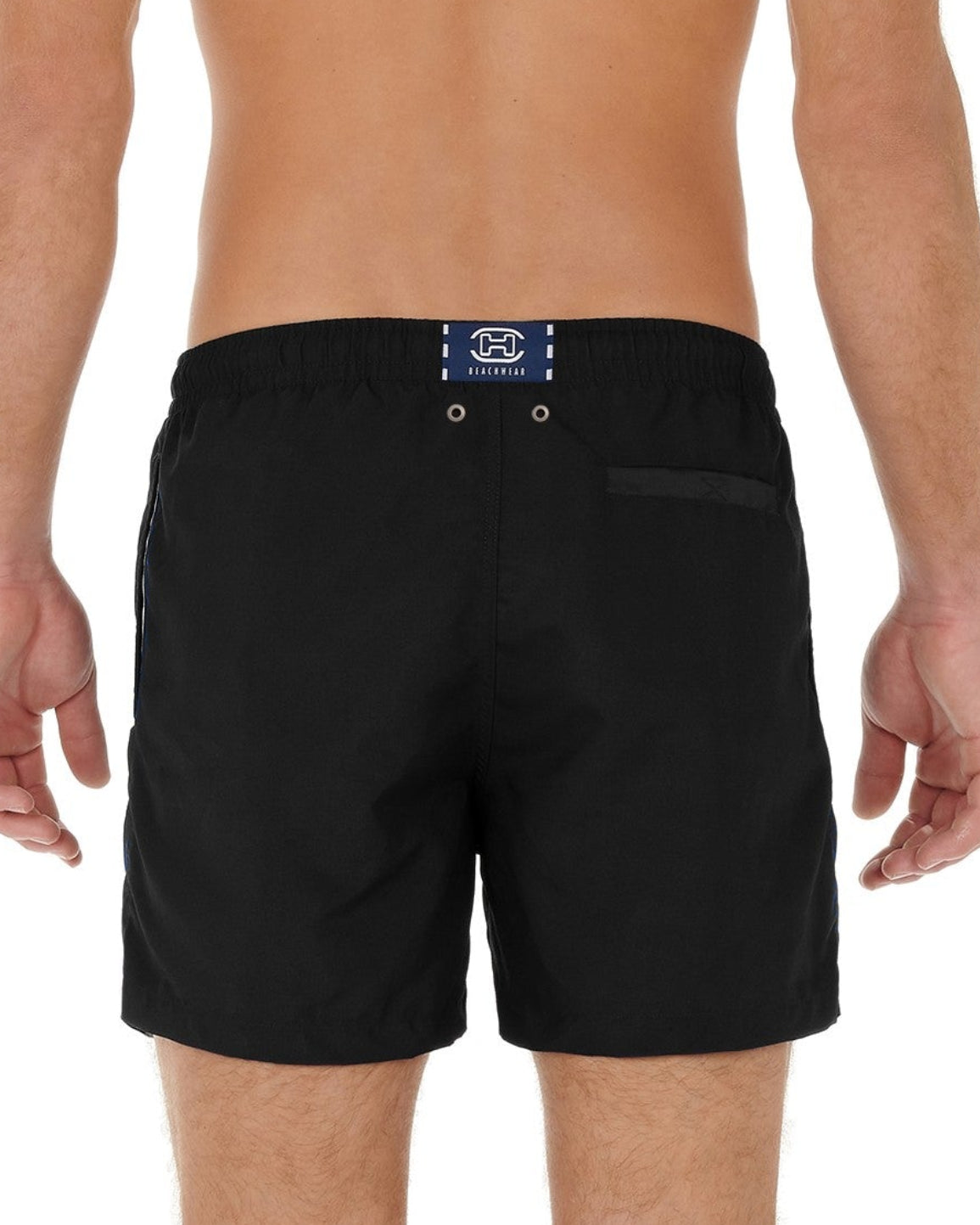 HOM Sea Life Beach Boxer Black - men's board shorts back view