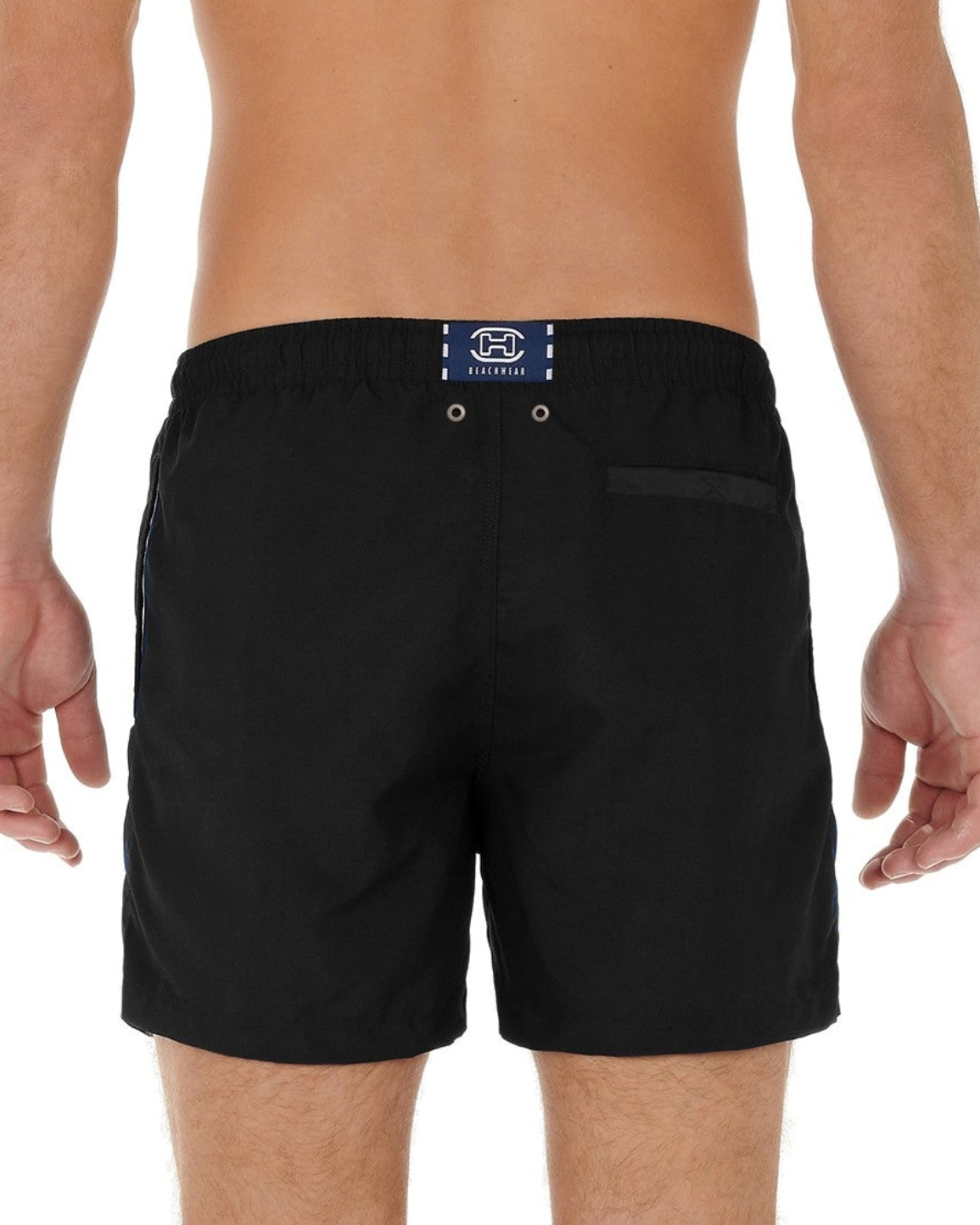 HOM Sea Life Beach Boxer Black - men's board shorts back view