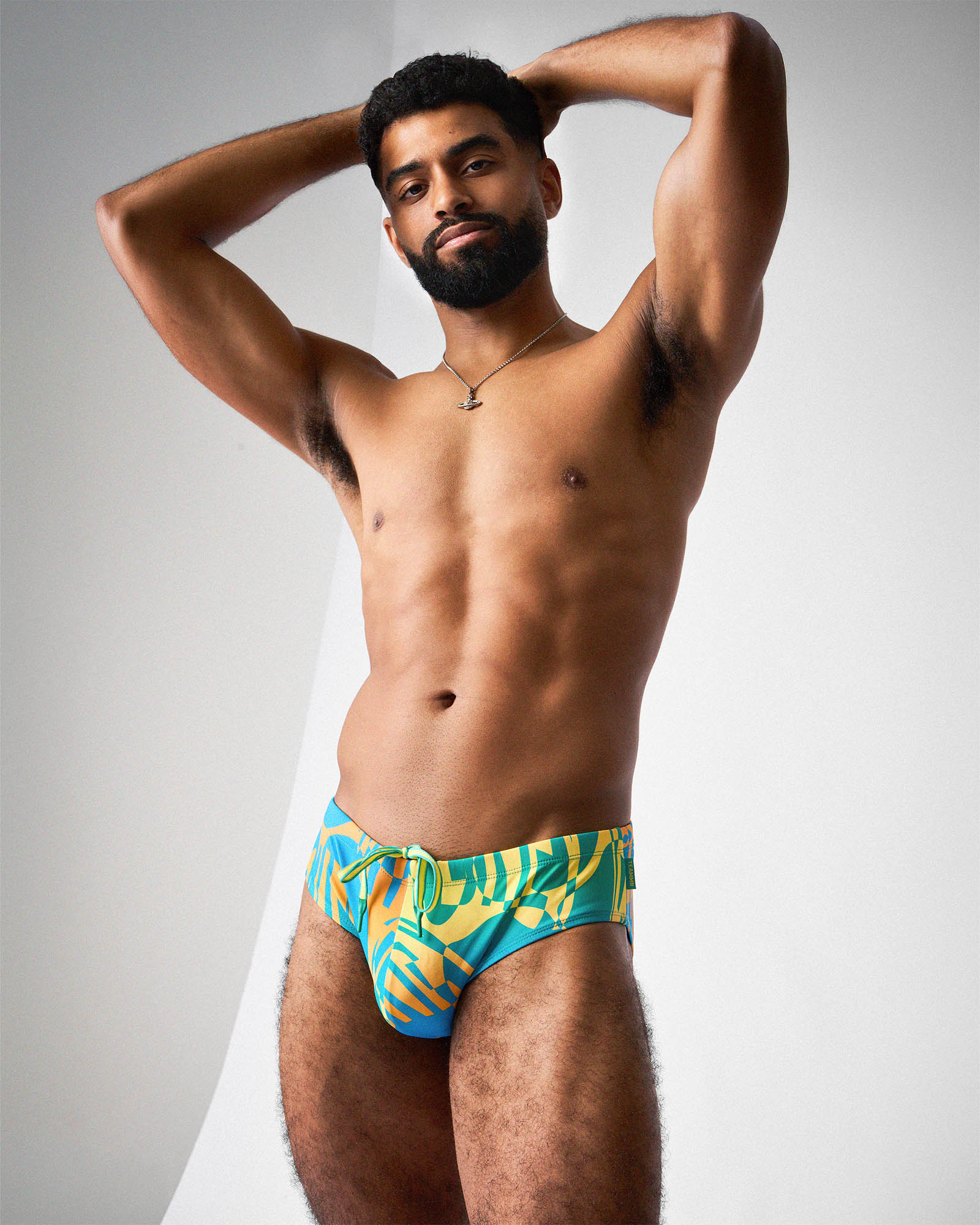 Teamm8 Harbour City Wide Swim Brief Tropical - men's wide hip swim brief waistband detail