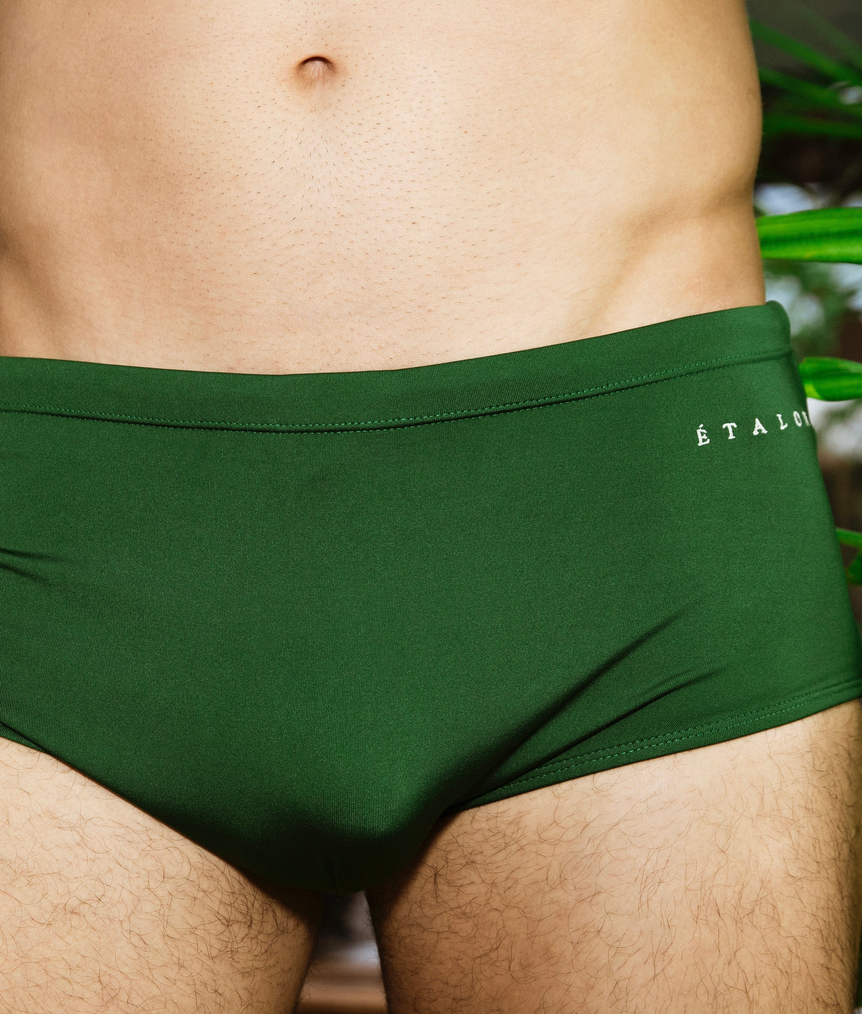 Étalon Olive Swim Sunga - mens swim briefs embroidered logo detail, rear close-up