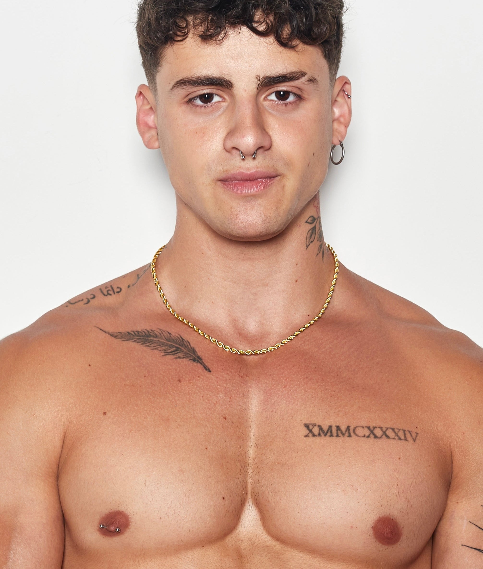 Etalon Rope Chain Necklace - men's rope chain worn on model, styled view