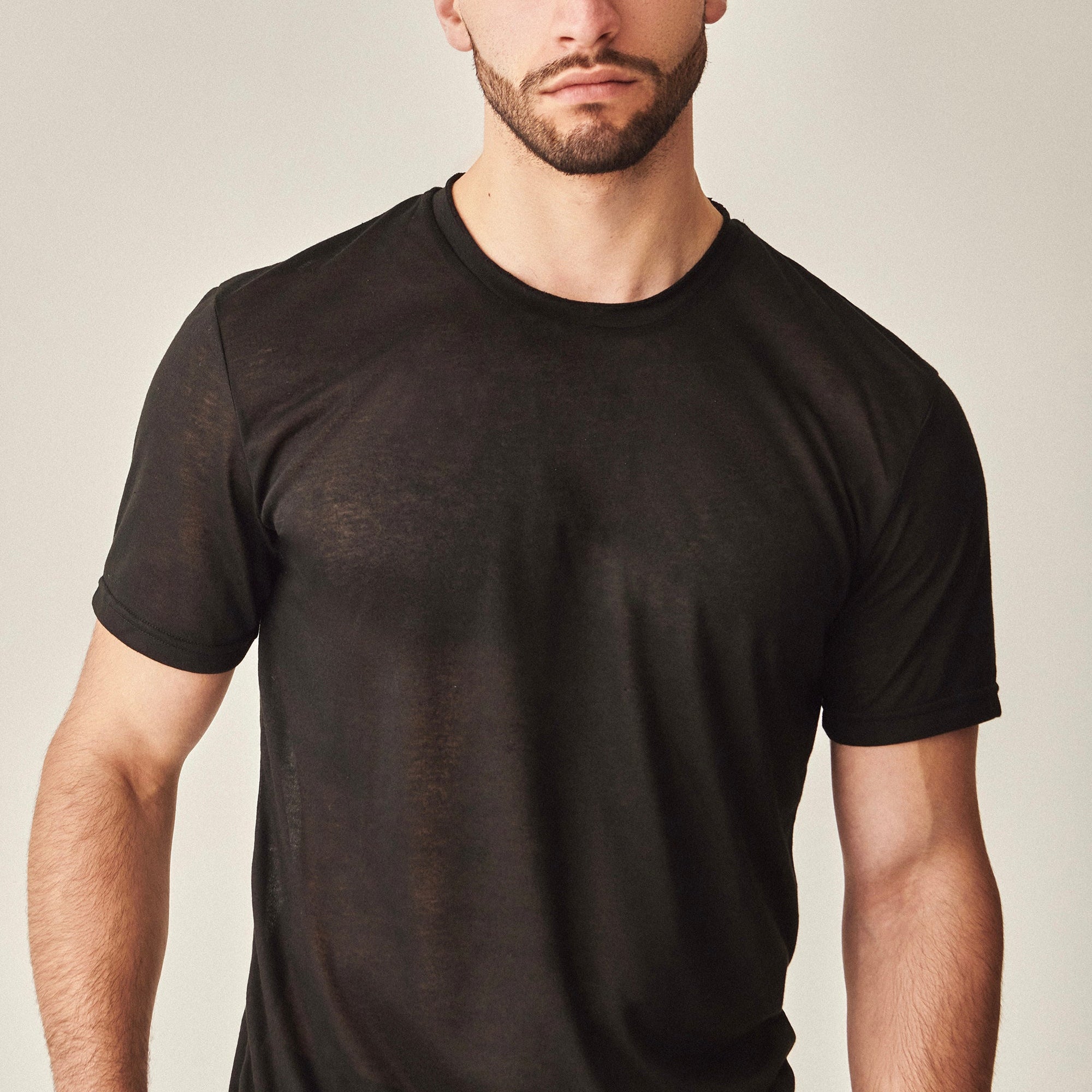 Etalon Not So Basic Tee 01 Black - men's fitted t-shirt with raw crew neck, front view