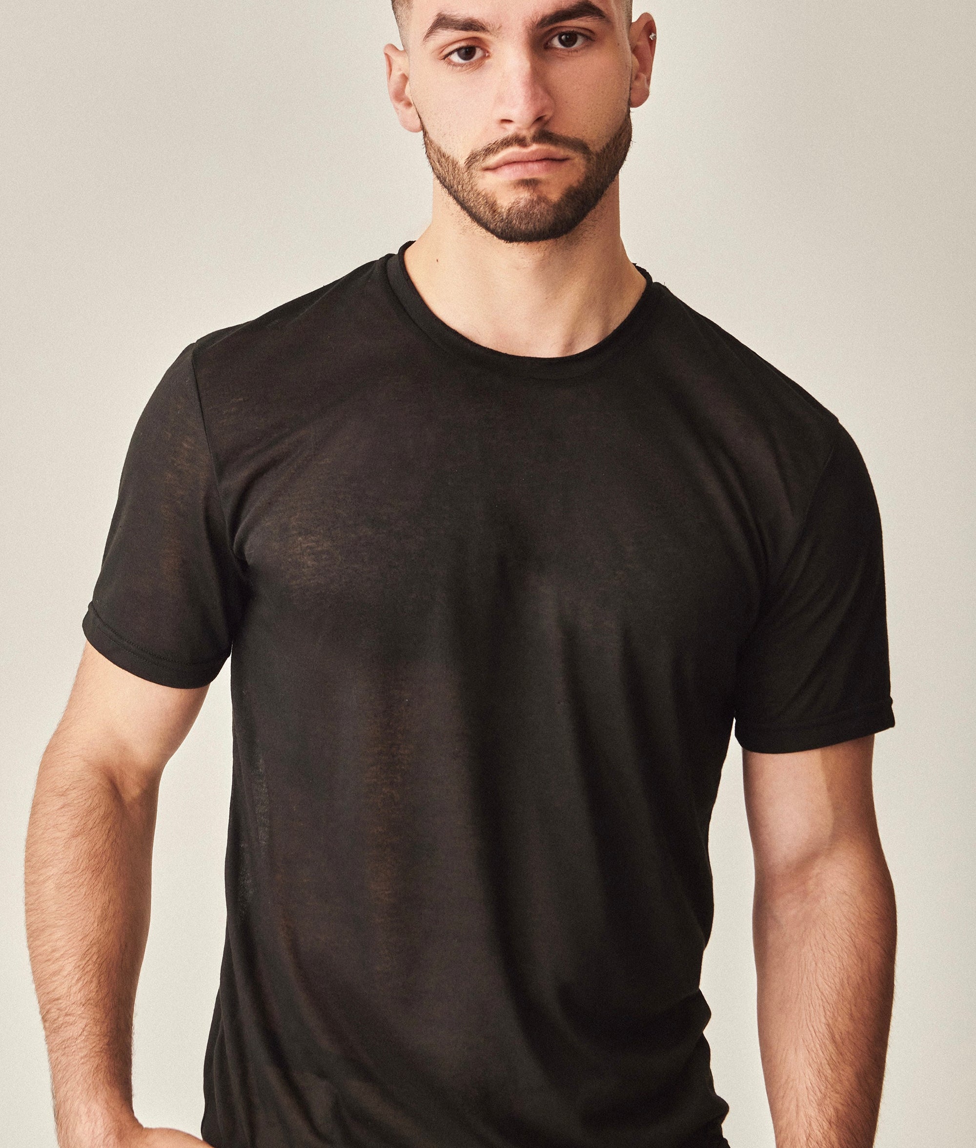 Etalon Not So Basic Tee 01 Black - men's fitted t-shirt with raw crew neck, front view
