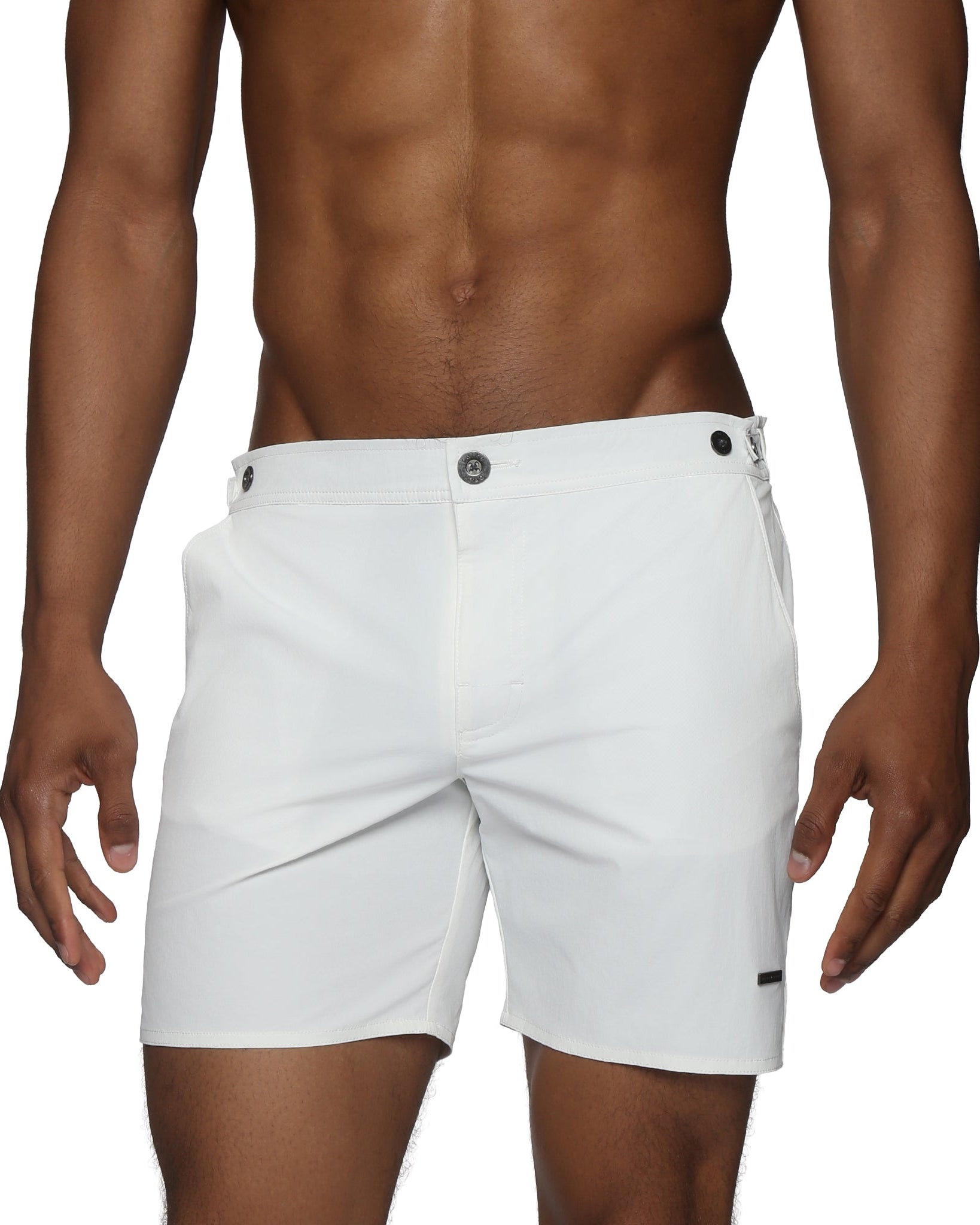 Parke & Ronen White Catalonia 6" Swim Short - mens swim shorts front view