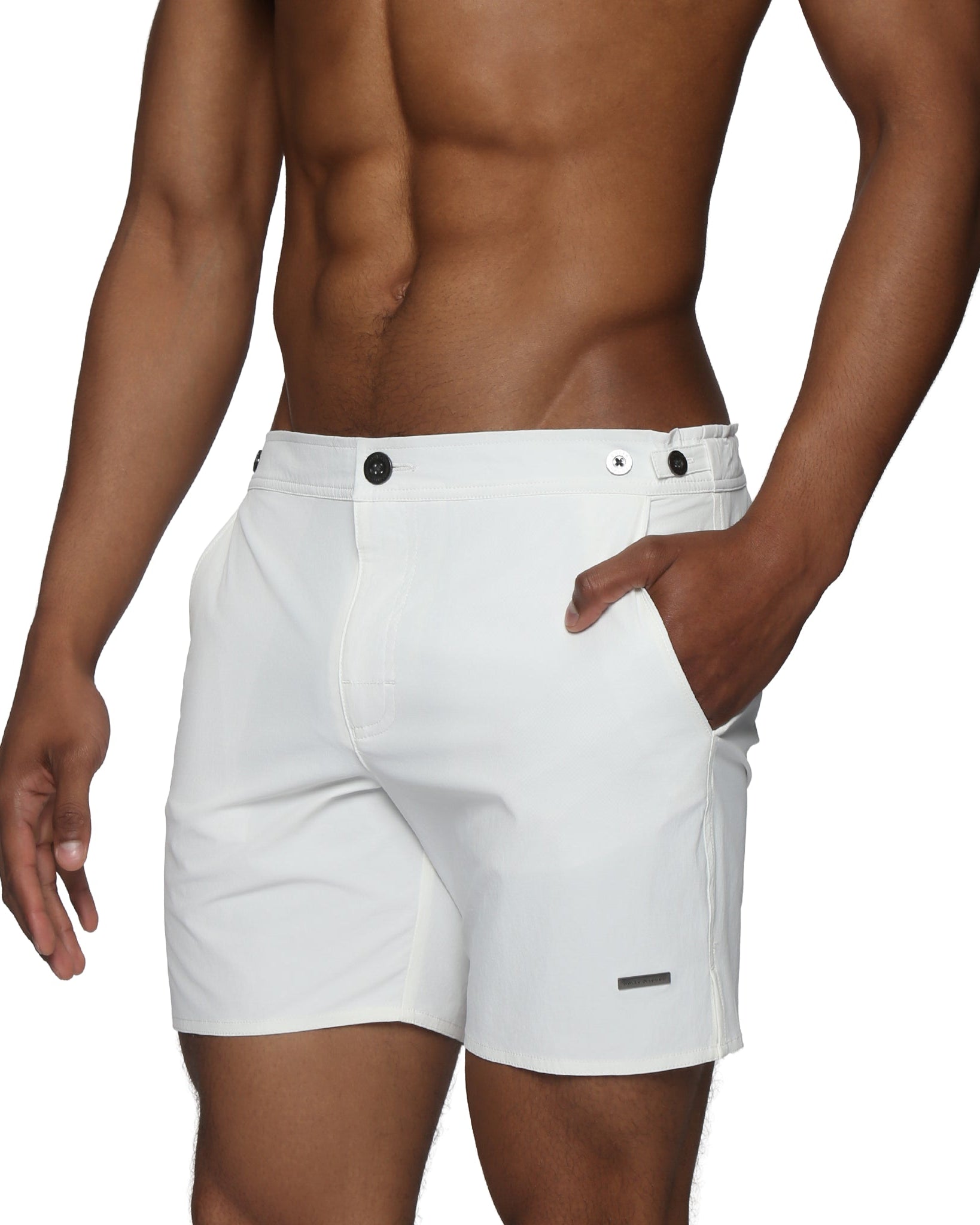 Parke & Ronen White Catalonia 6" Swim Short - mens swim shorts side view