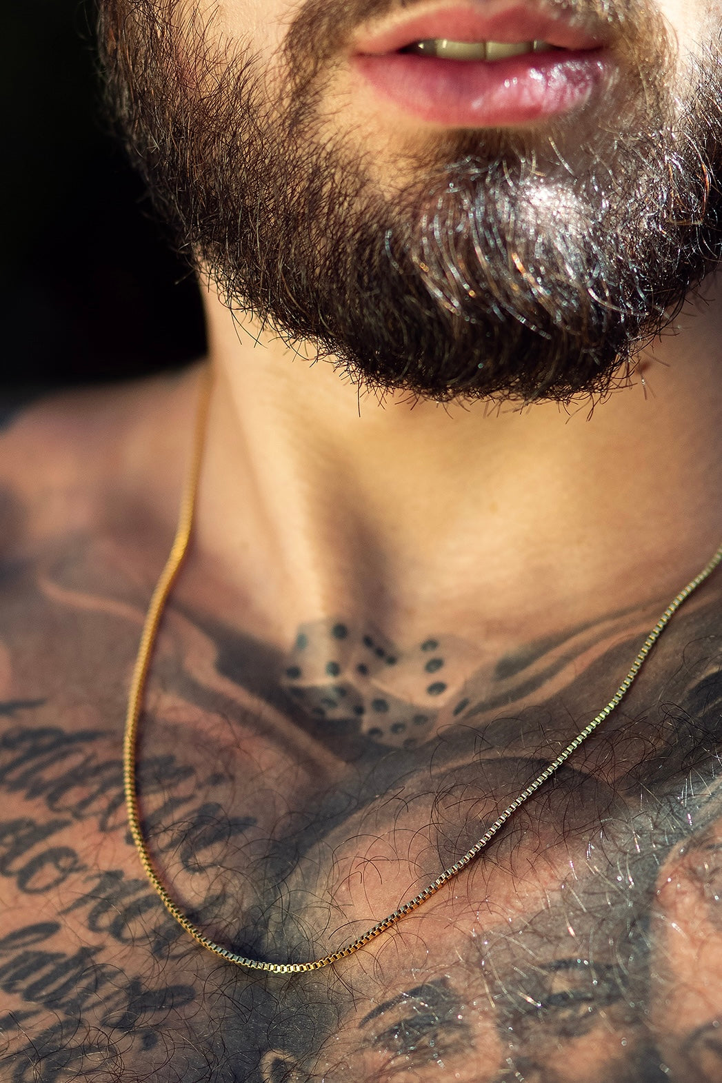 Etalon Tiny Box Chain Necklace - men's slim gold-plated box chain, front view