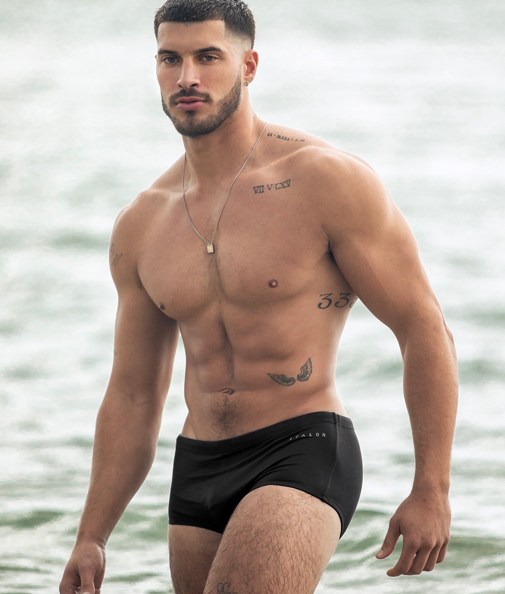 Étalon Black Swim Sunga - mens swim briefs black colorway, side view