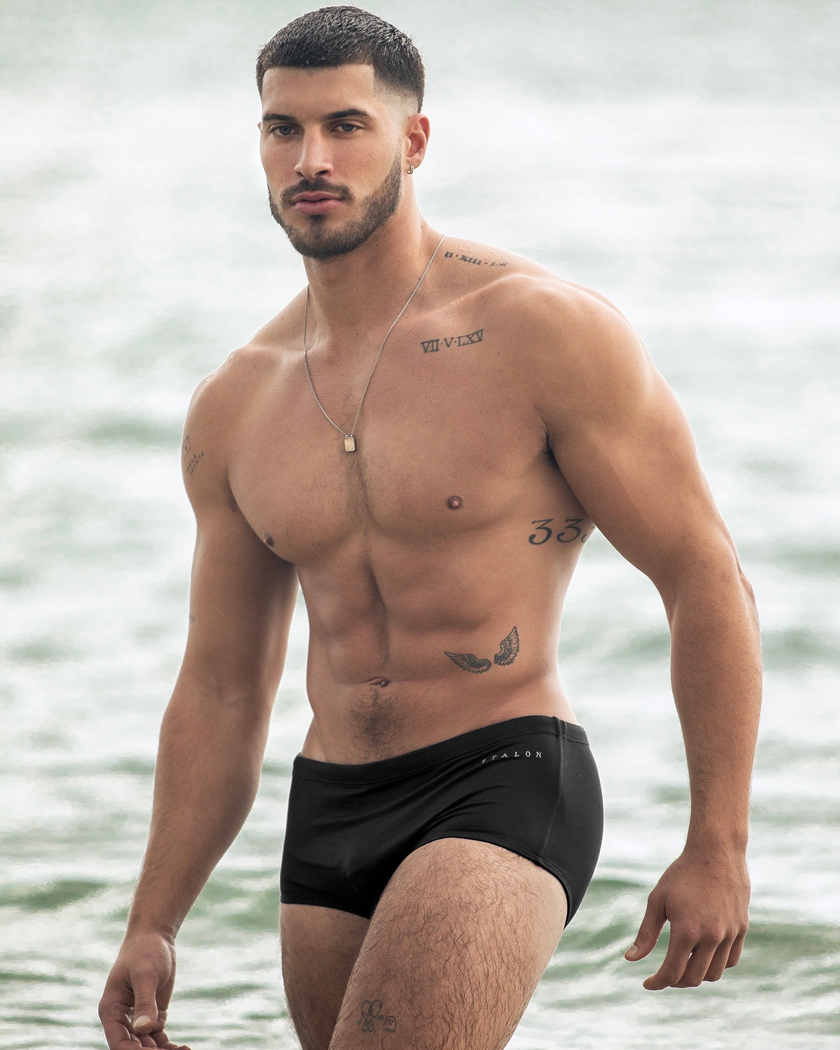 Étalon Black Swim Sunga - mens swim briefs black colorway, side view