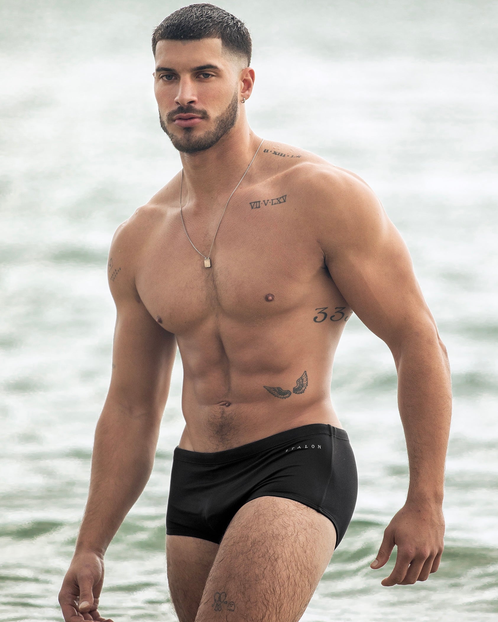 Étalon Black Swim Sunga - mens swim briefs black colorway, side view