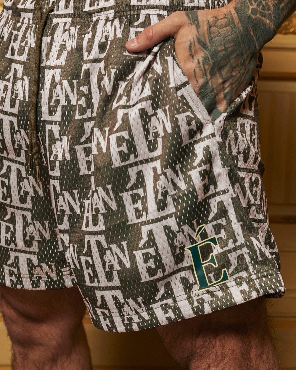 Etalon Monogram Shorts - men's shorts side pockets, back view