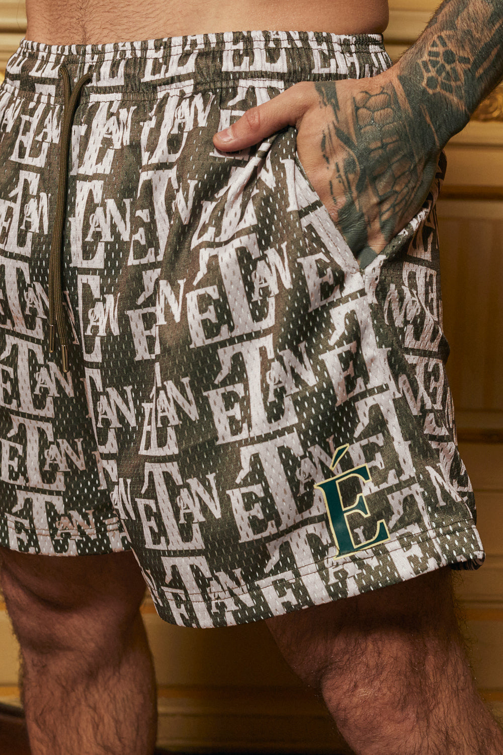Etalon Monogram Shorts - men's shorts side pockets, back view
