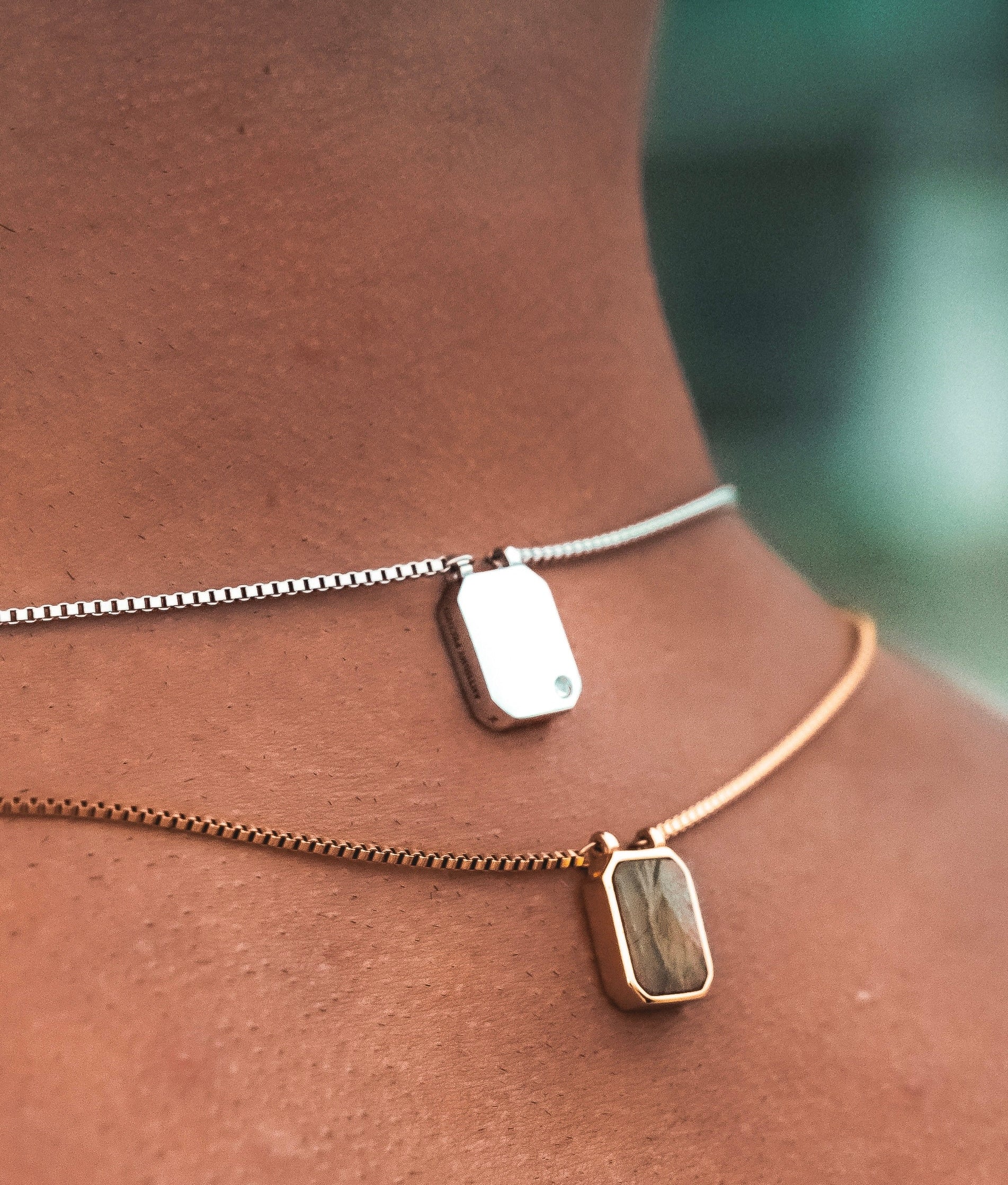 Etalon Reversible Scapular - men's scapular necklace with rare Pietersite stone, front view