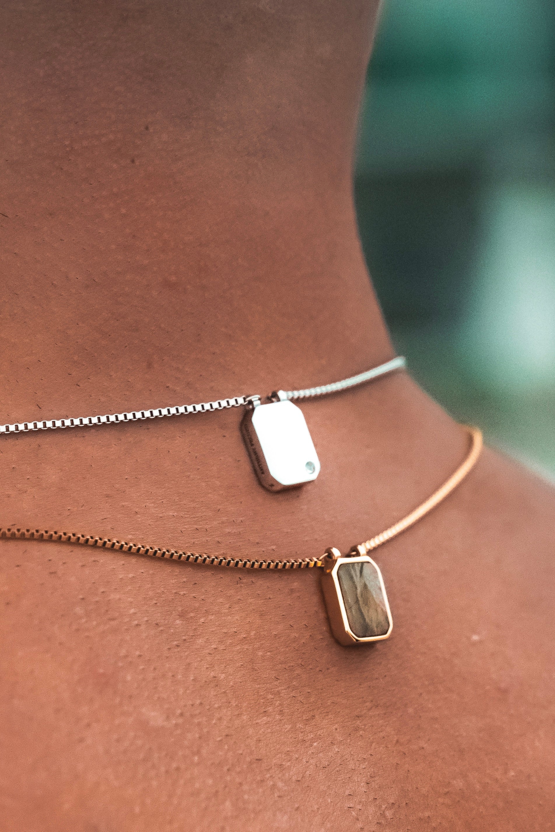 Etalon Reversible Scapular - men's scapular necklace with rare Pietersite stone, front view