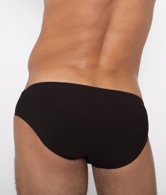 Sean & Val Classic Brief Black — men's swim brief, model 3/4 front view